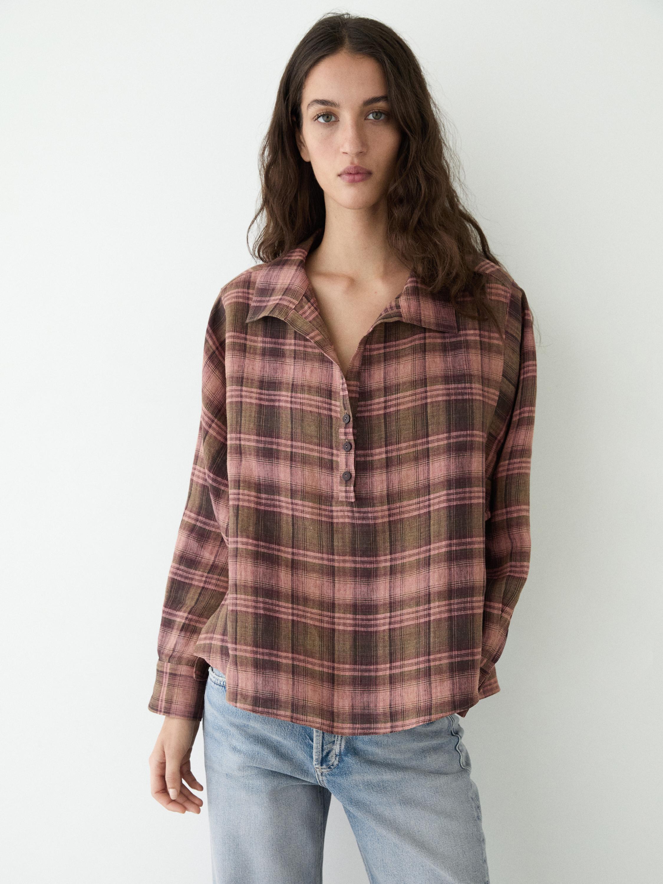 Flowing 100% linen check shirt — 0-978