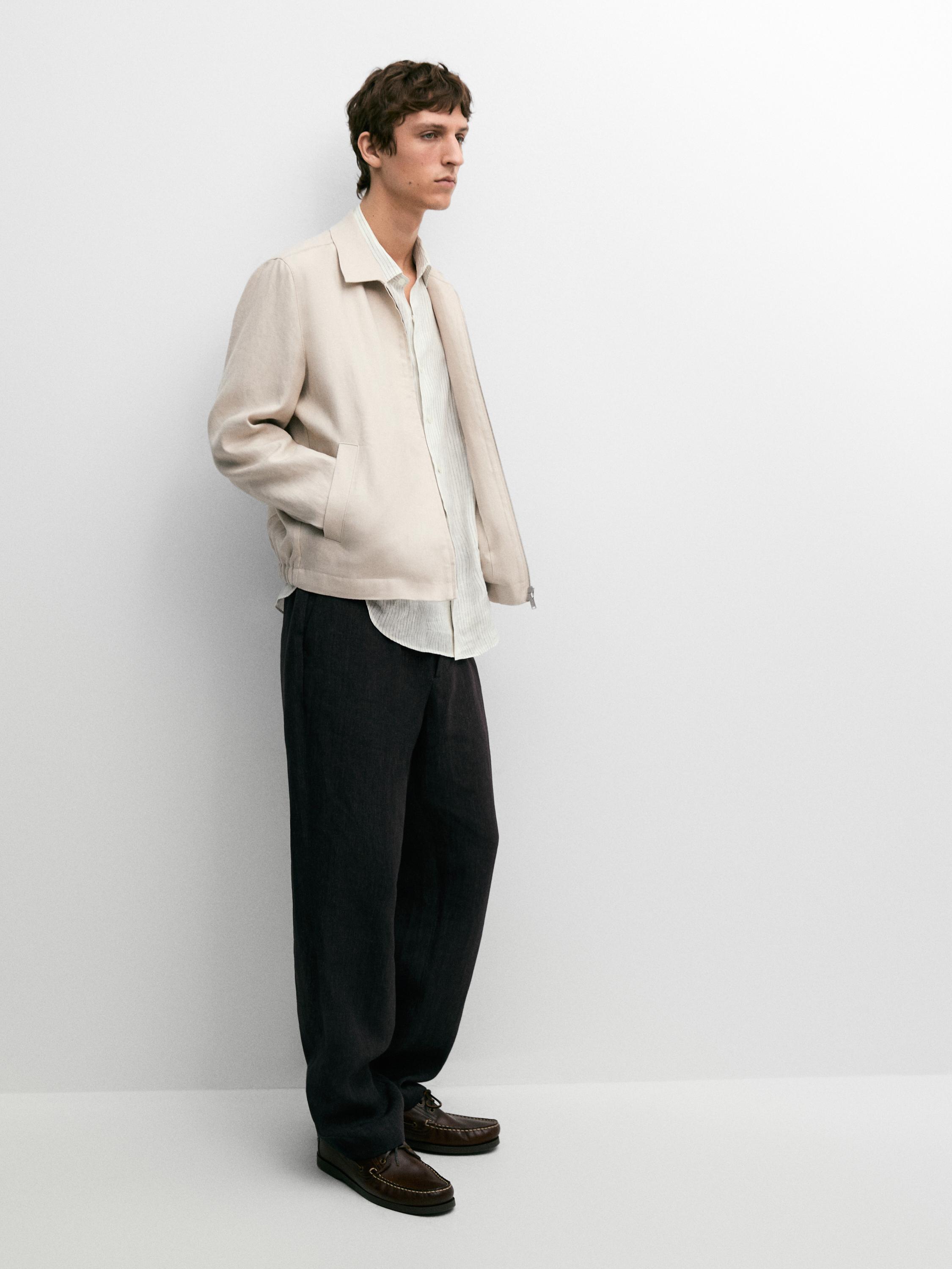 100% linen total look bomber jacket — BEIGE