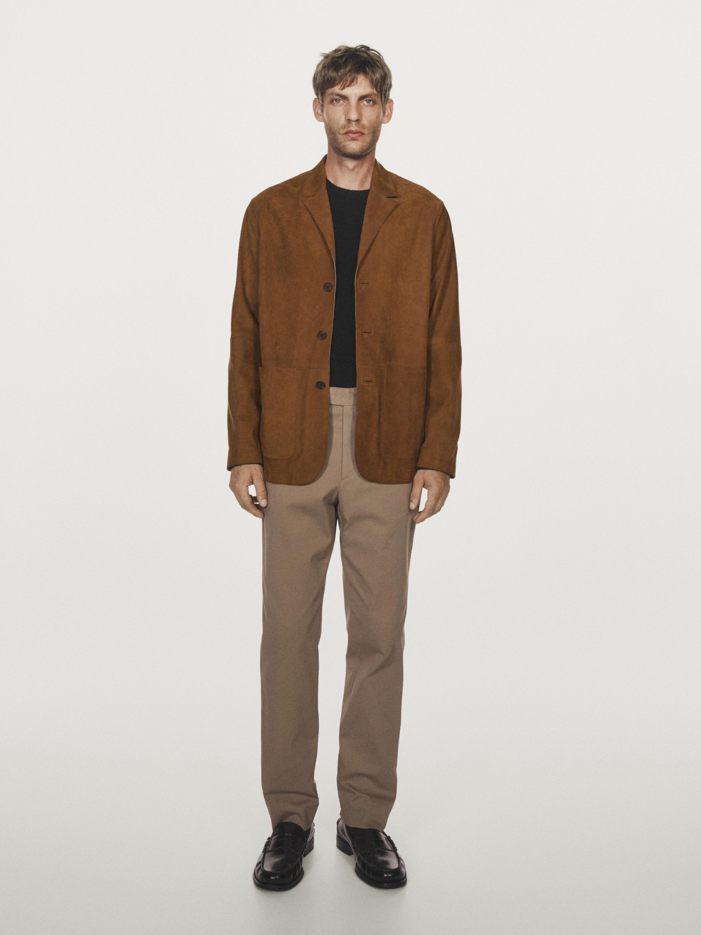 Cotton blend slim fit trousers