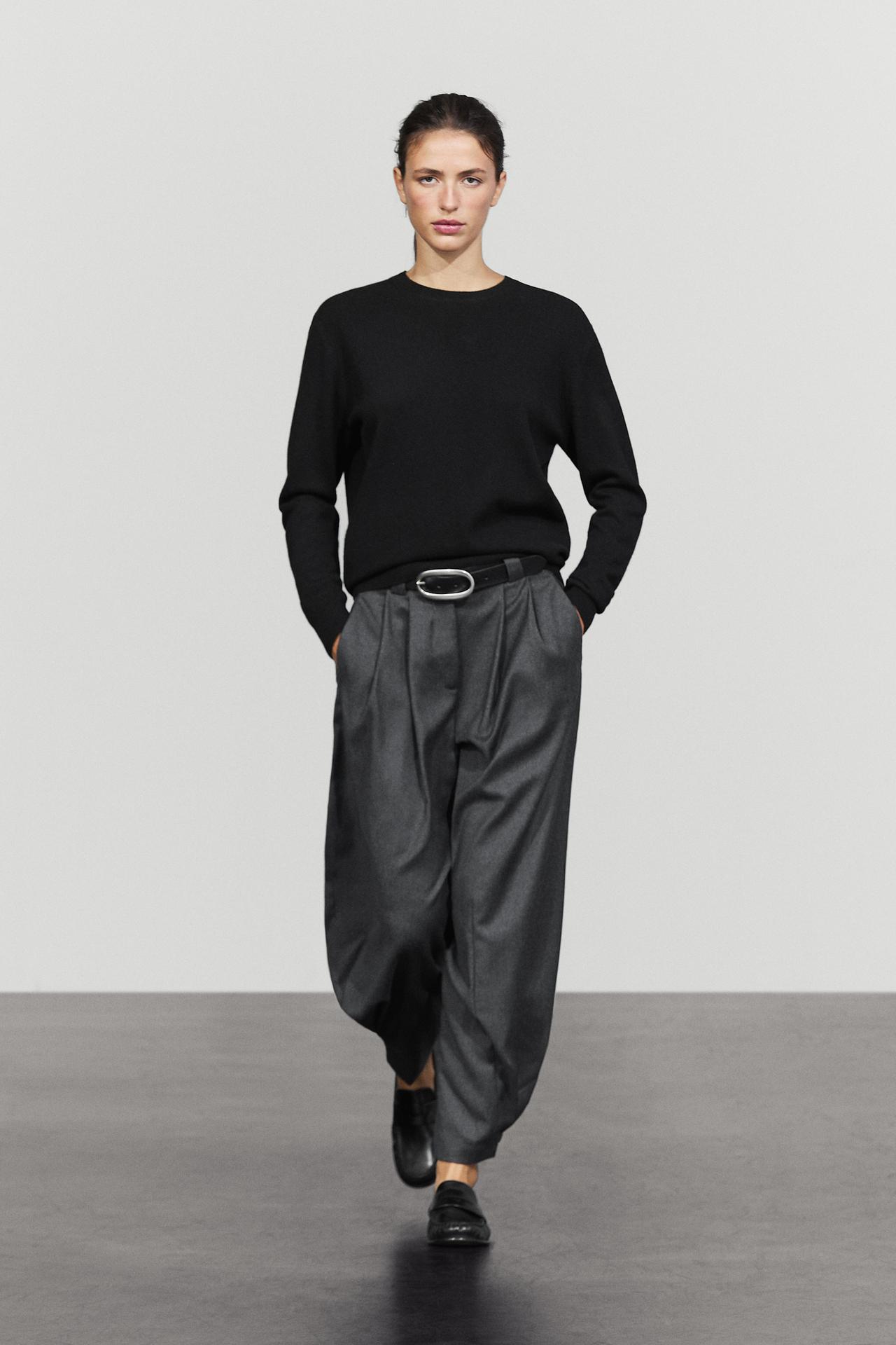 Wool blend crew neck knit sweater — BLACK