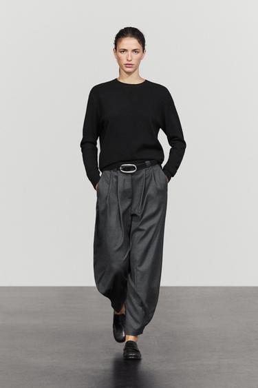 Wool blend crew neck knit sweater — BLACK 1