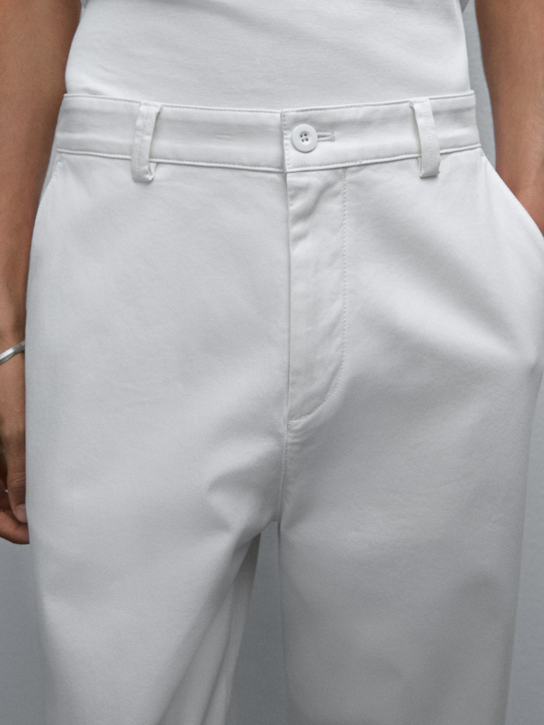 Cotton blend relaxed fit cropped trousers