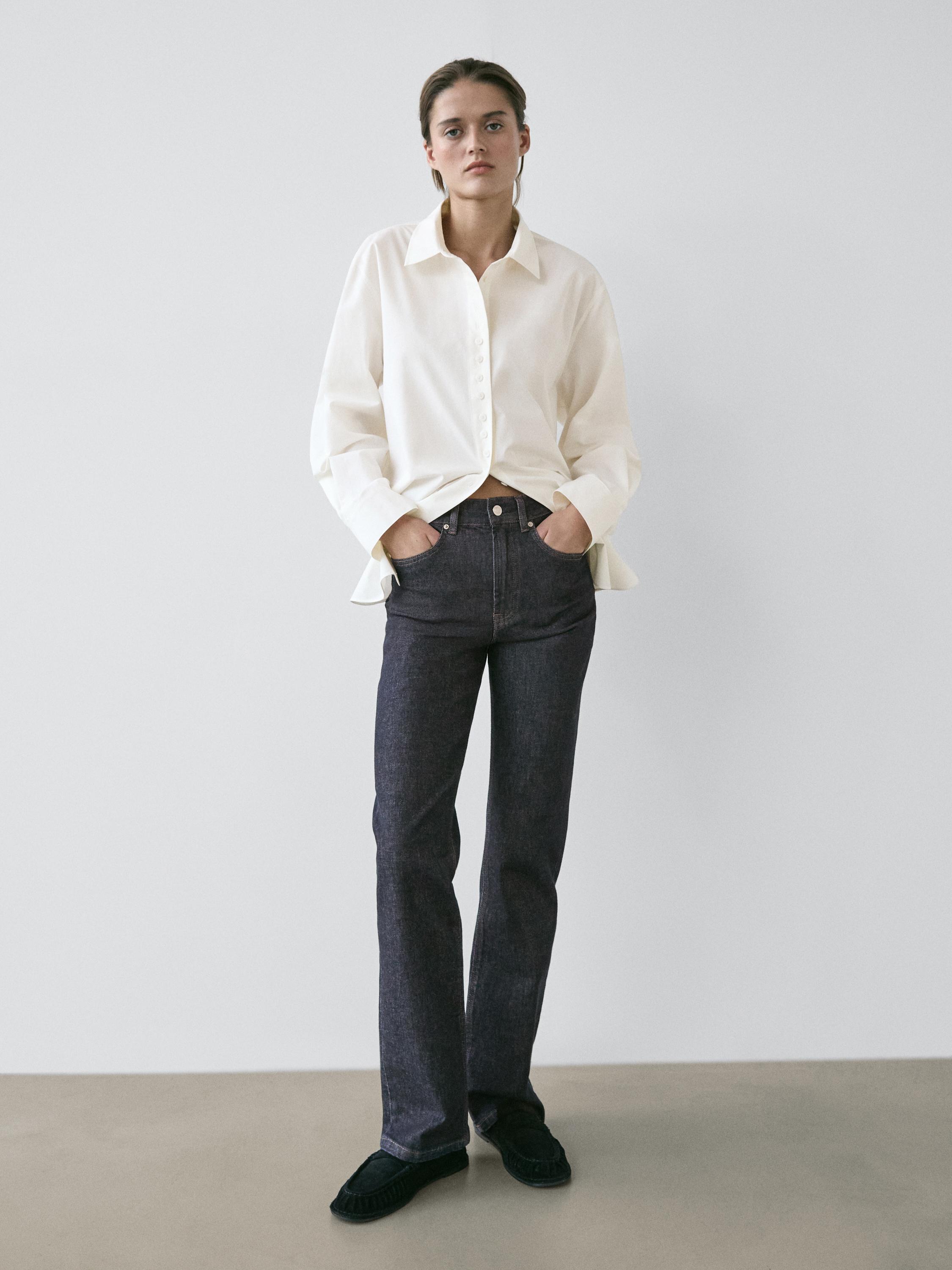 High-waist straight-leg comfort jeans — DARK BLUE