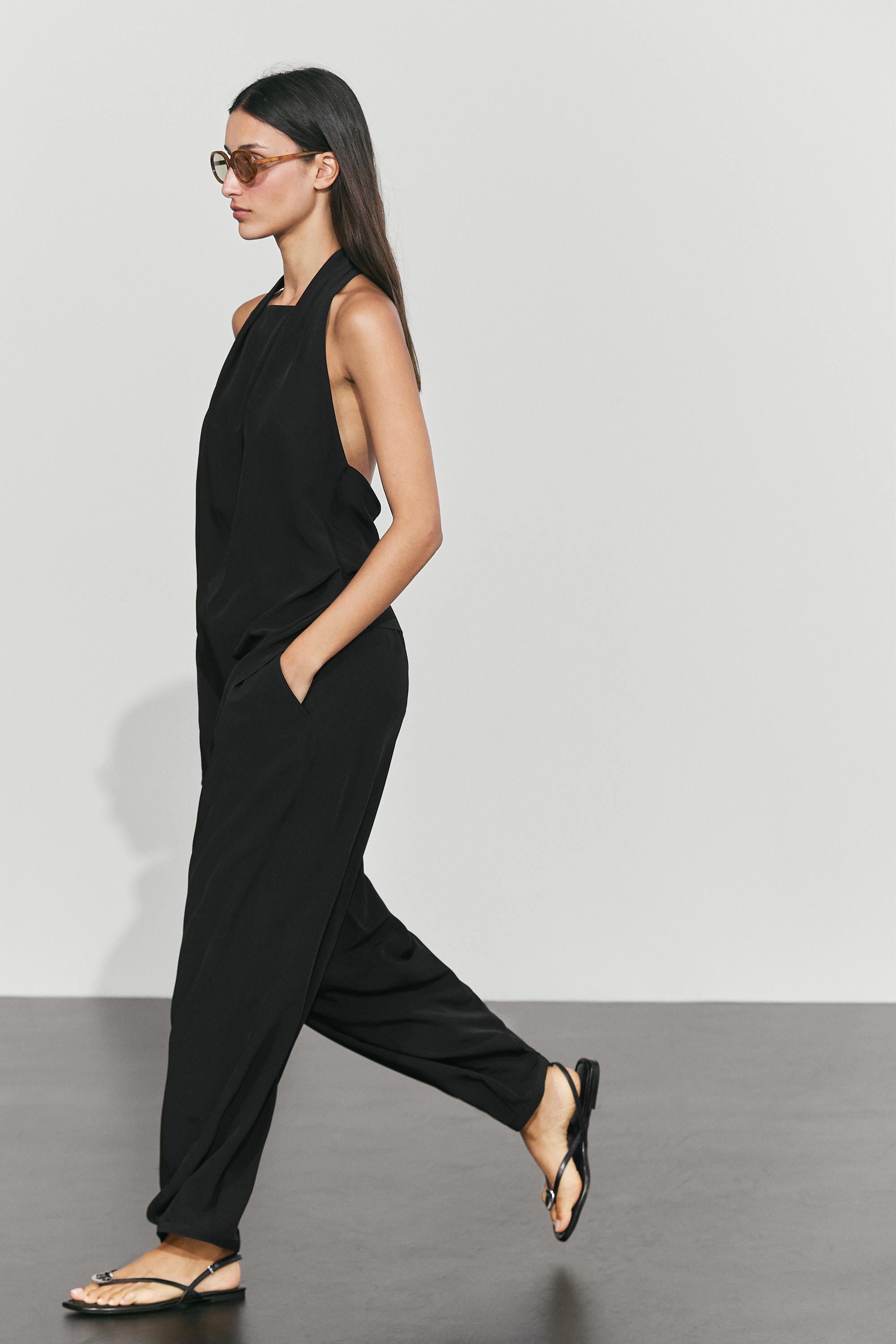 Flowing pants with tie-waist — BLACK