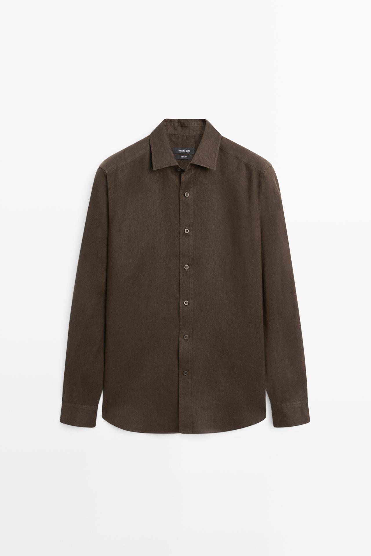 Massimo Dutti - Herre - Slim Fit Skjorte I 100% Hør - Chokolade - Xl