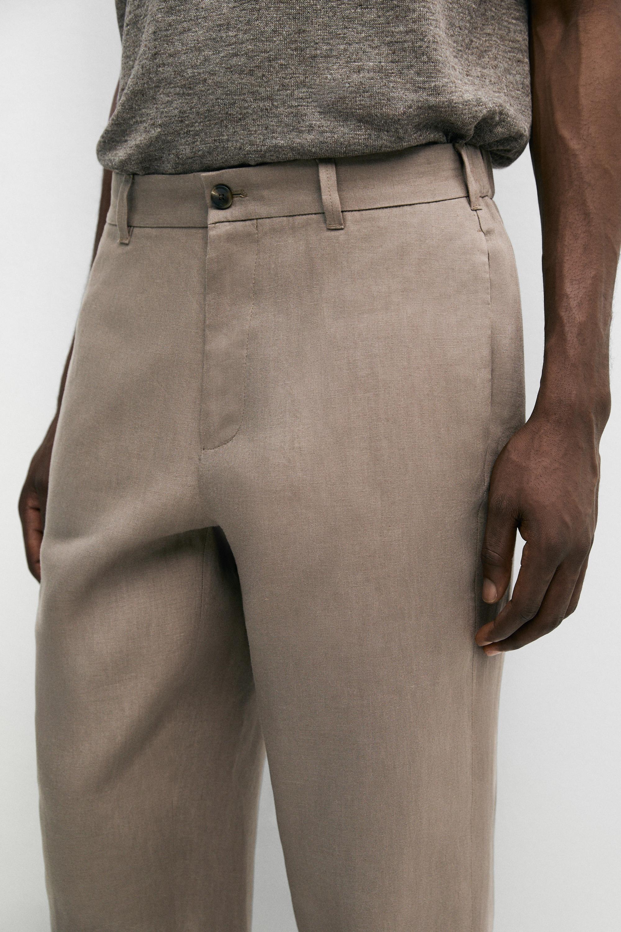 Tapered fit linen pants — MINK