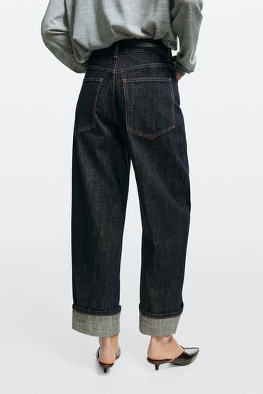 High-waist barrel fit jeans with cuffed hems — DARK BLUE 5