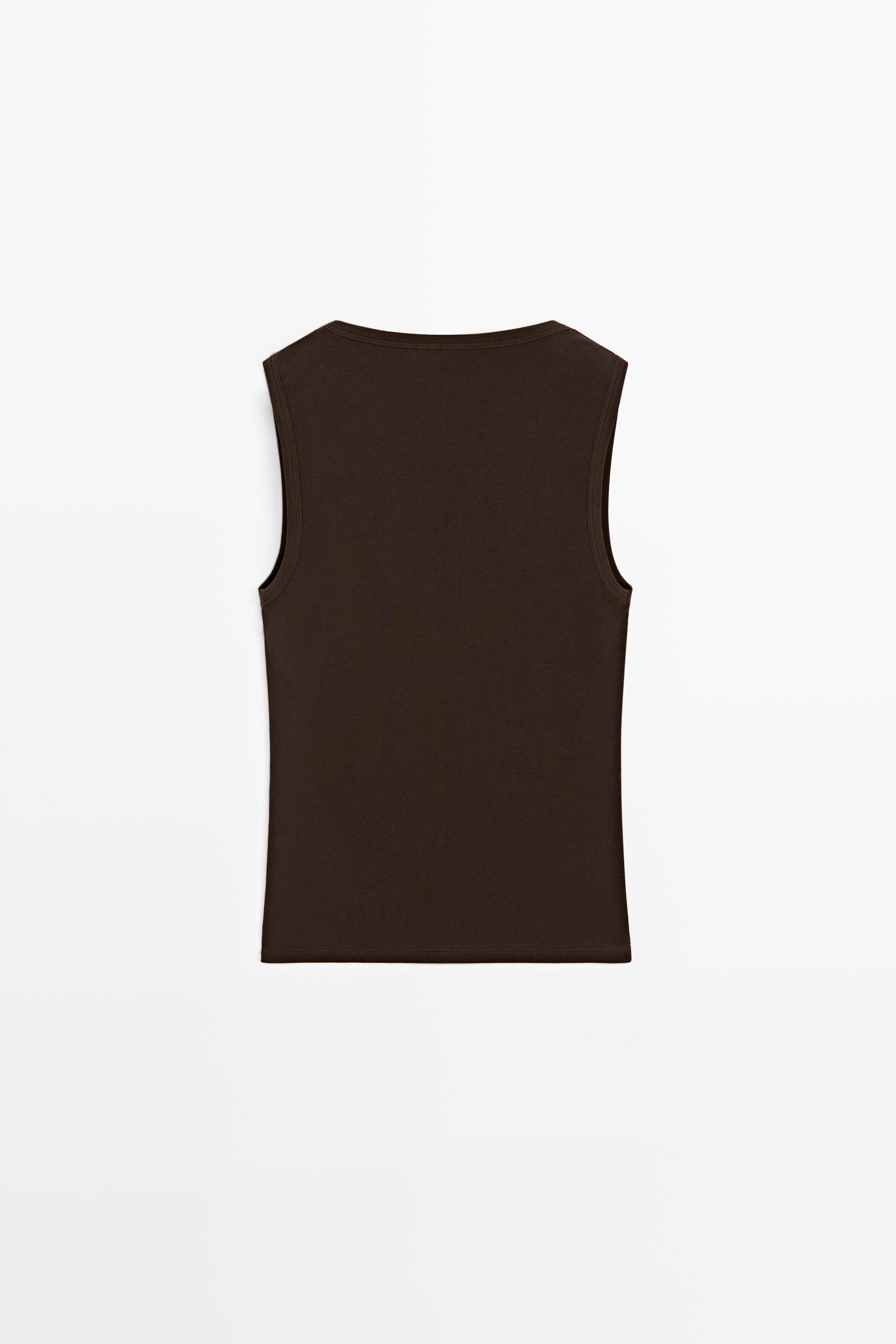 Cotton blend V-neck top — BROWN