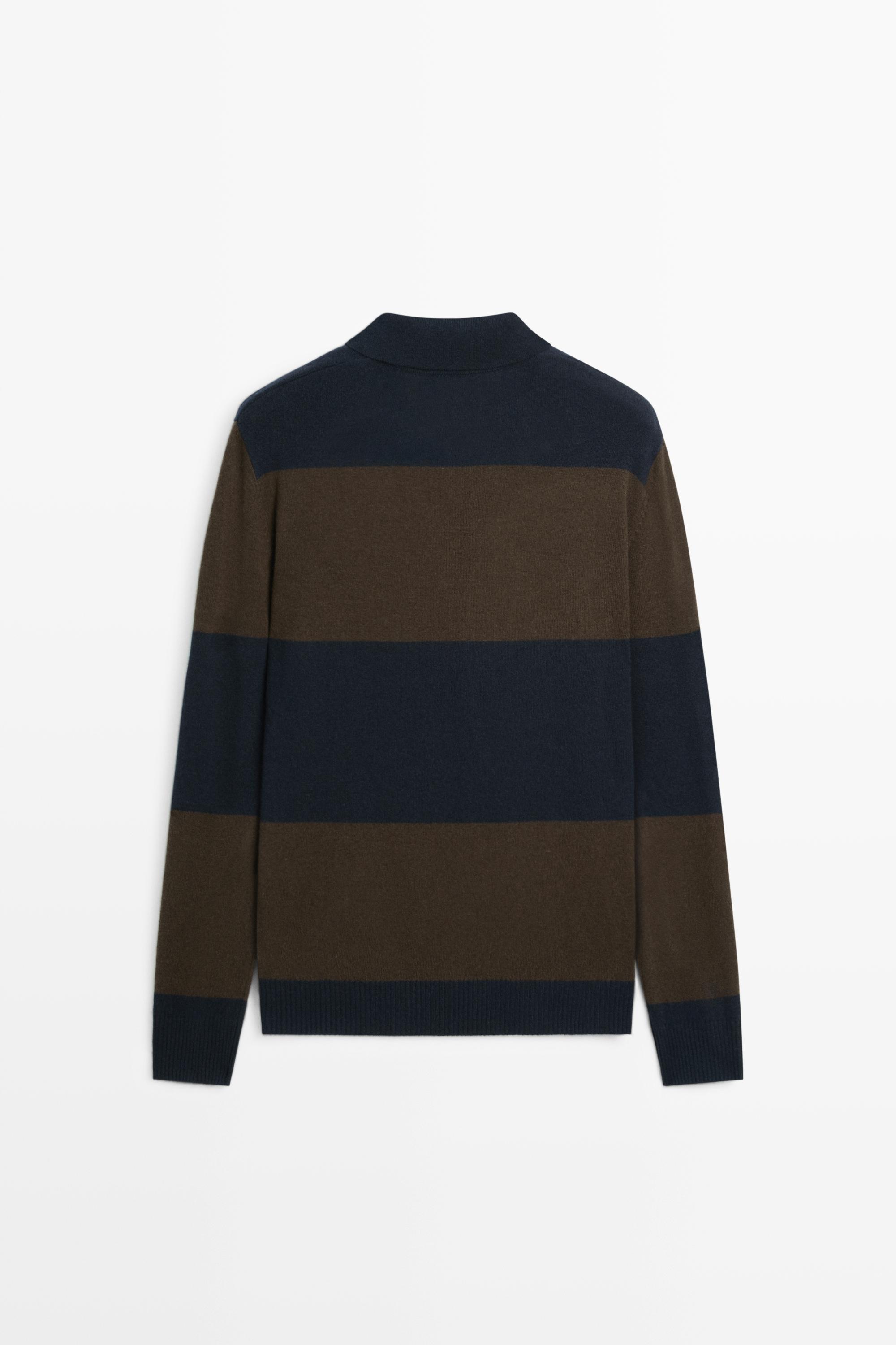 Wool-blend striped polo sweater — DEEP BLUE