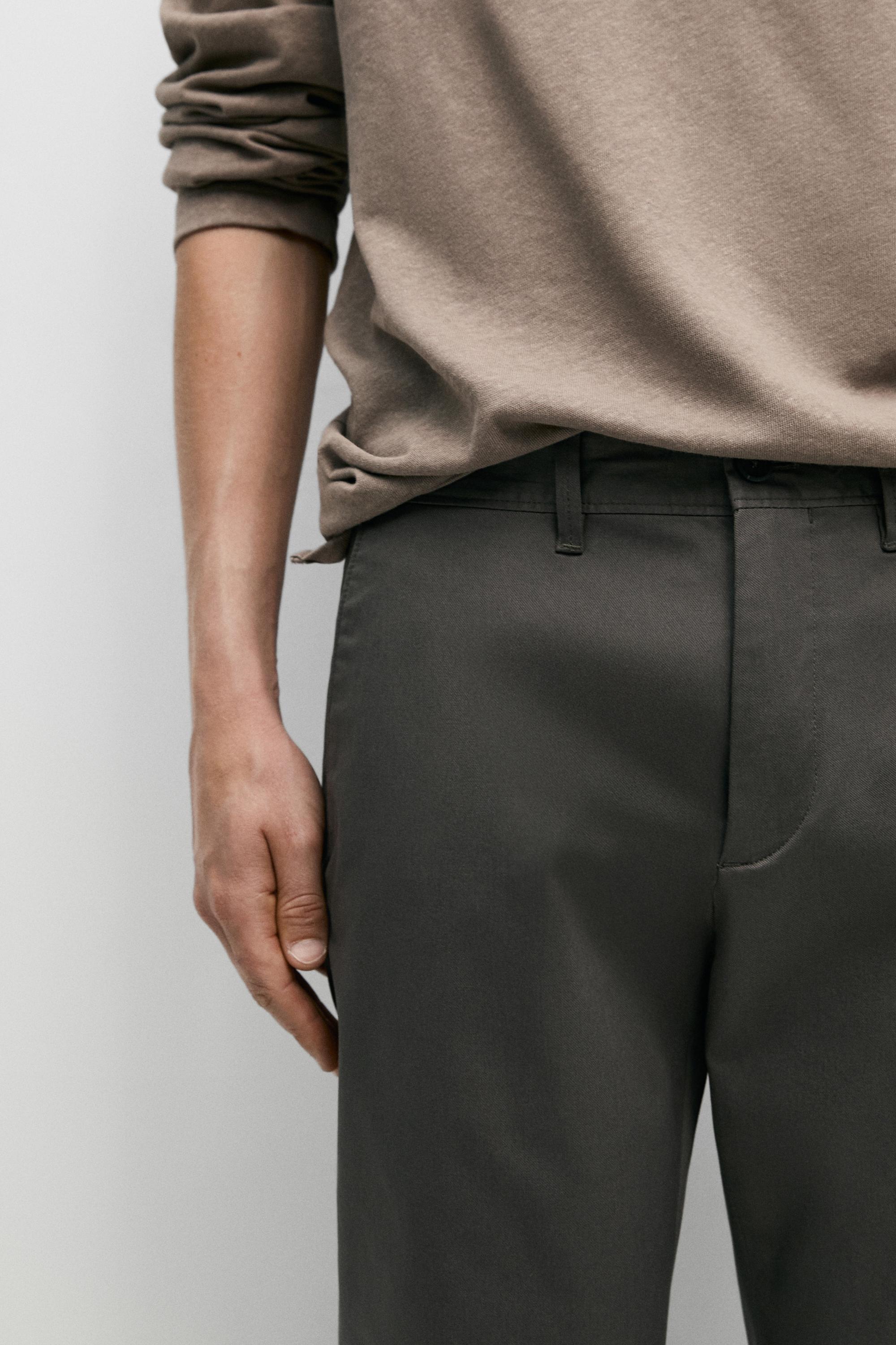 Cotton blend slim fit pants — GREY