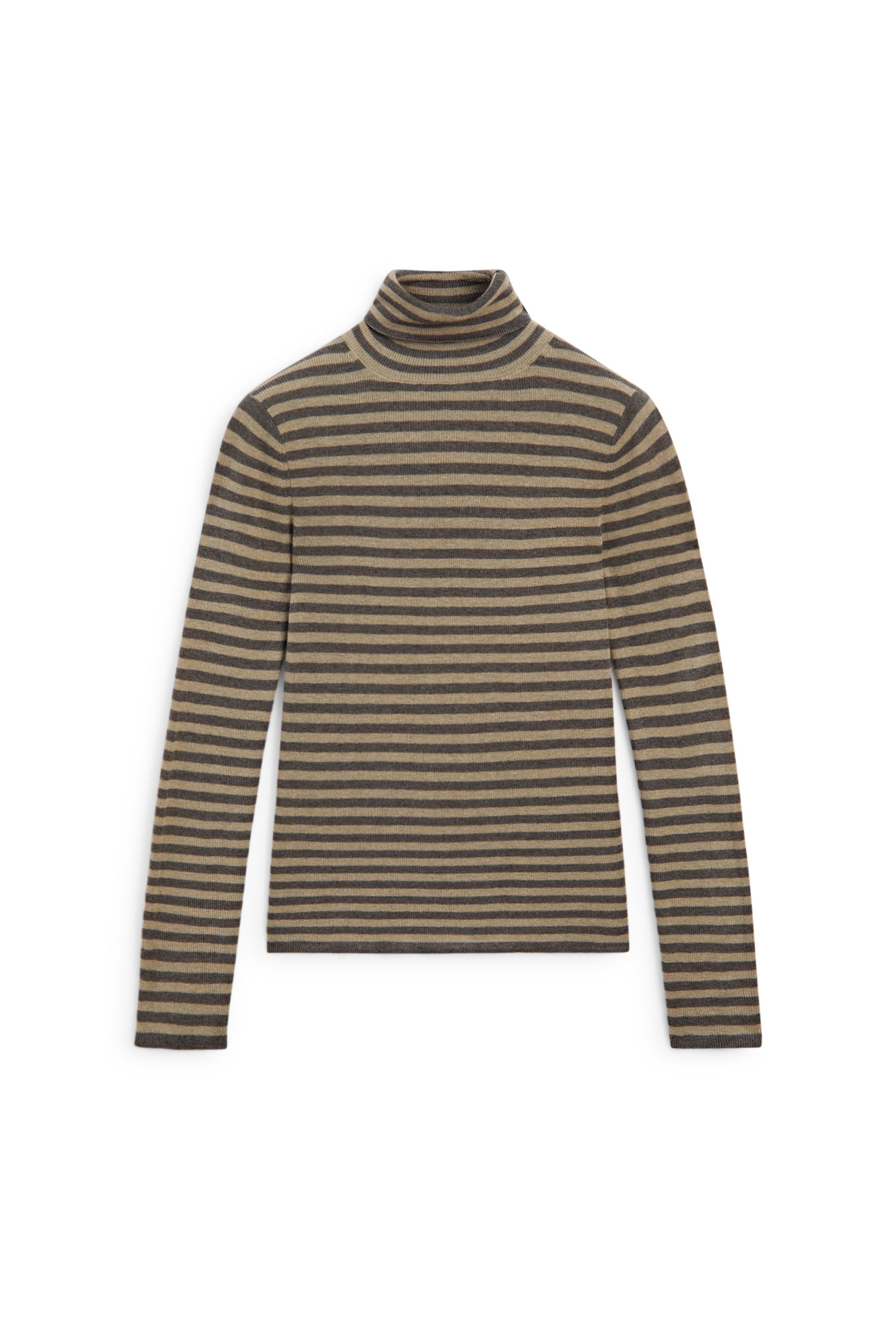 Striped turtleneck knit sweater — MOLE BROWN