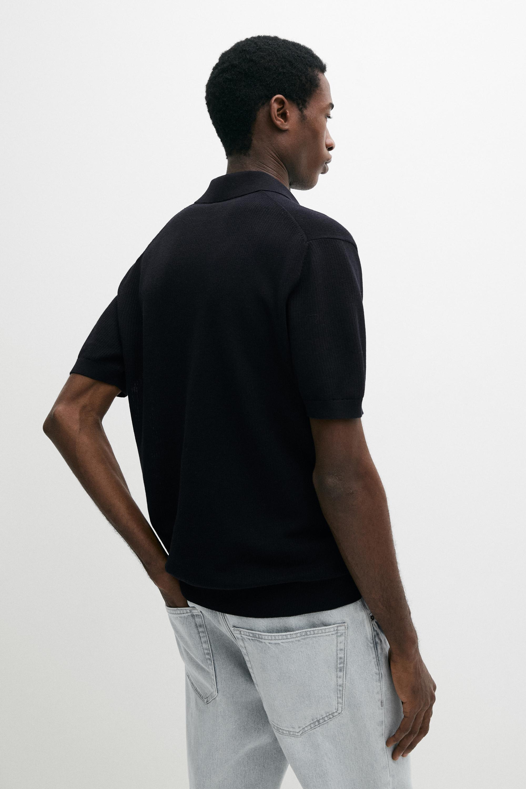 100% cotton knit polo sweater — NAVY BLUE