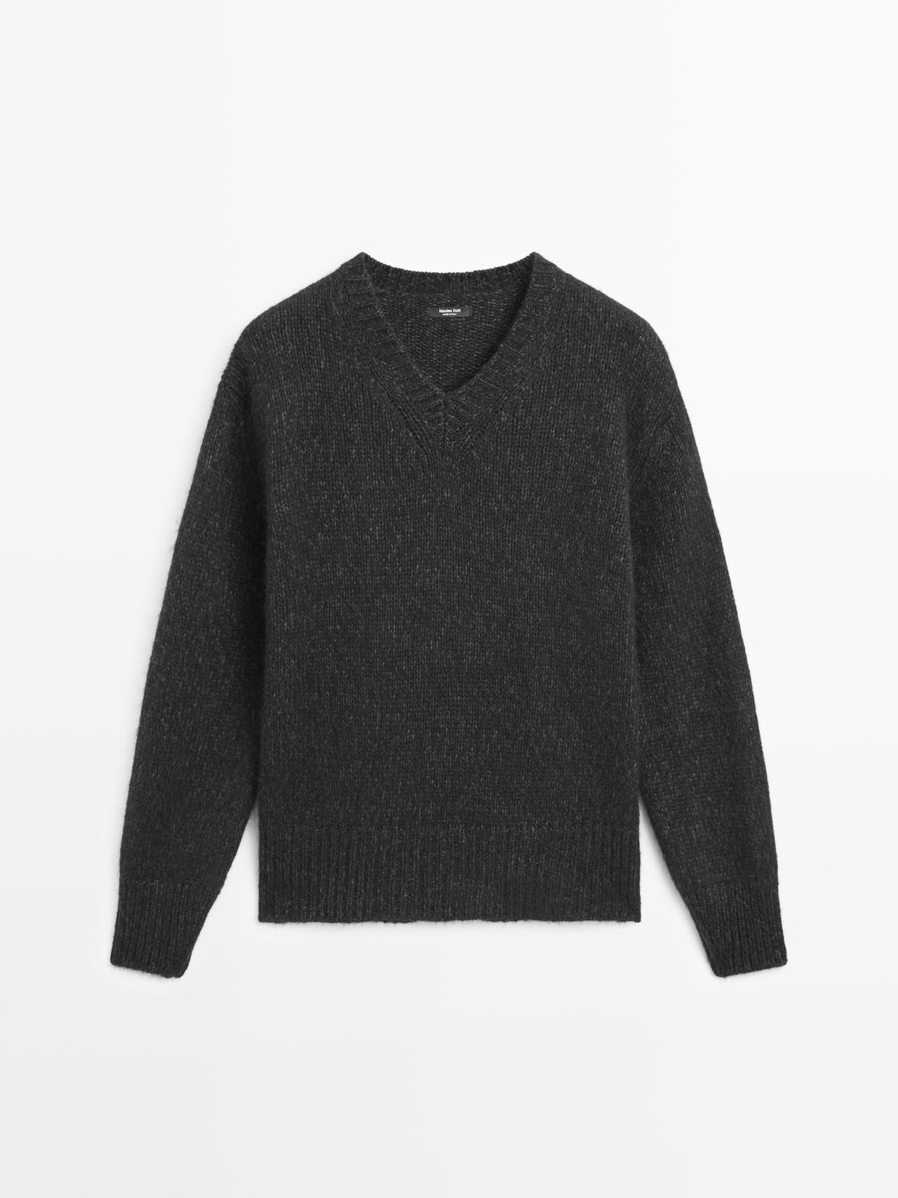 Massimo Dutti - Dame - Striktrøje Med V-Udskæring - Grå - L