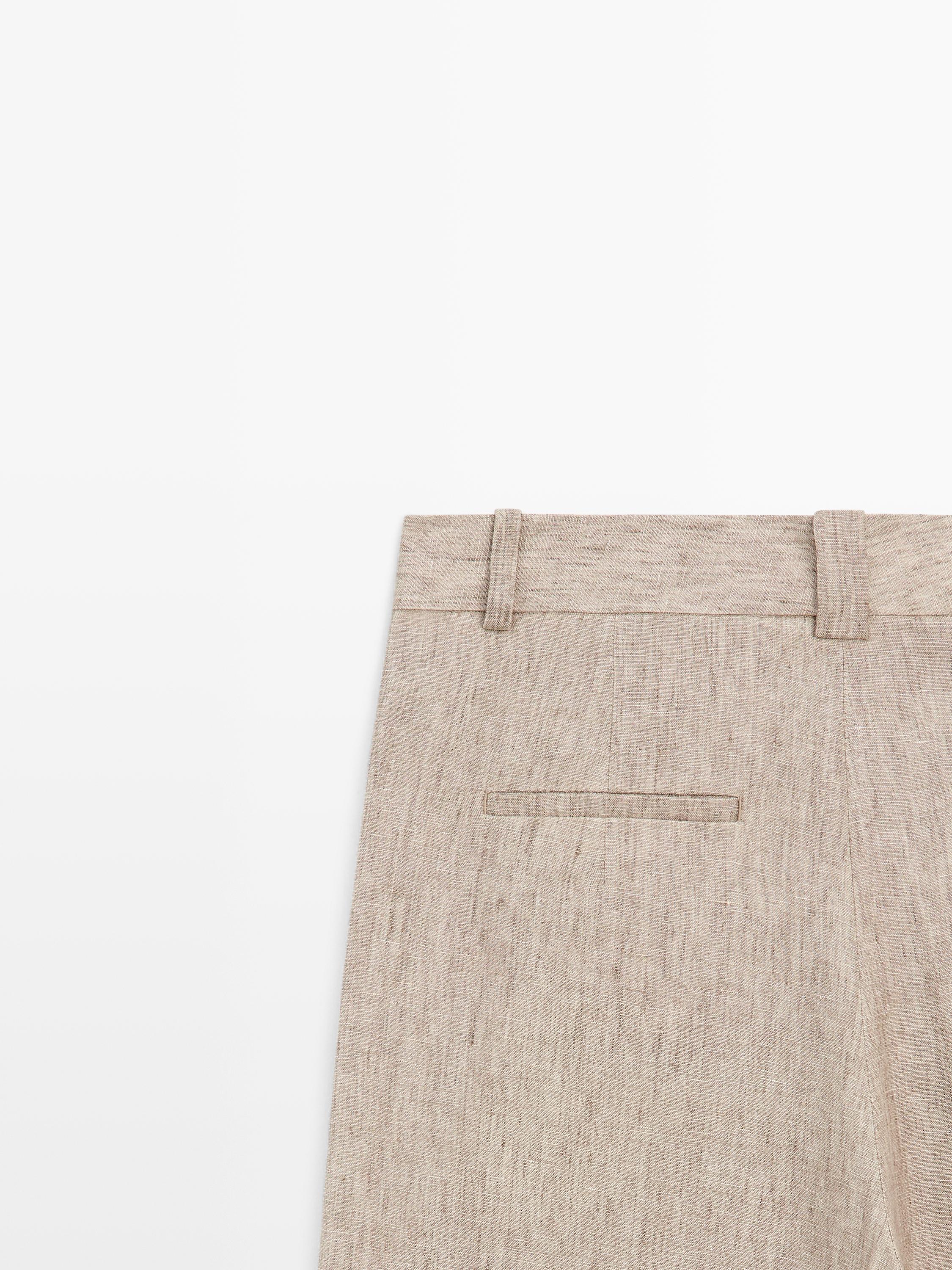 Linen melange trousers with pleated details — BEIGE