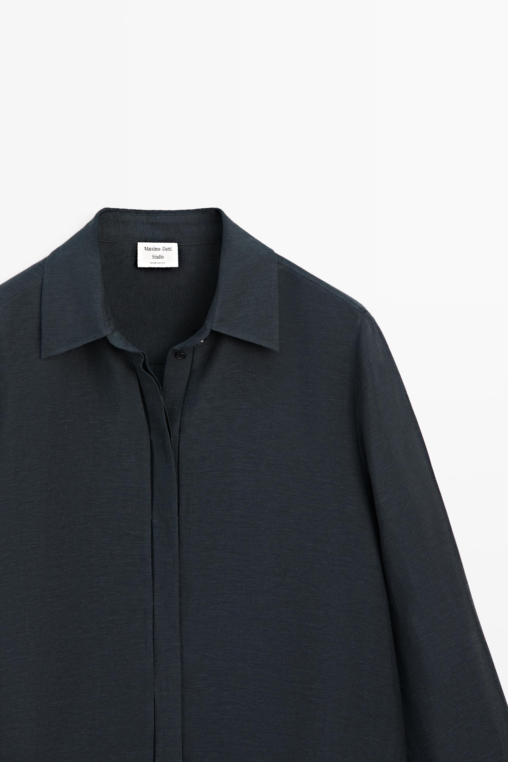 STUDIO semi-sheer flowing shirt — NAVY BLUE