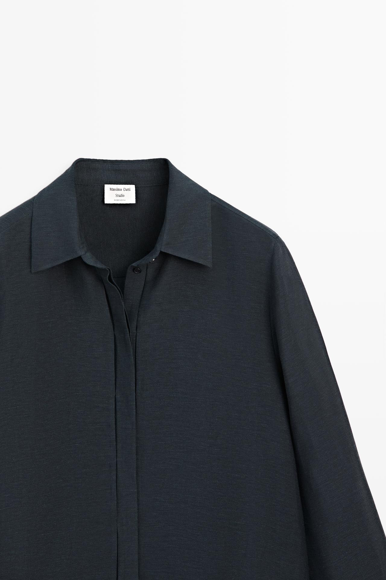 STUDIO semi-sheer flowing shirt — NAVY BLUE