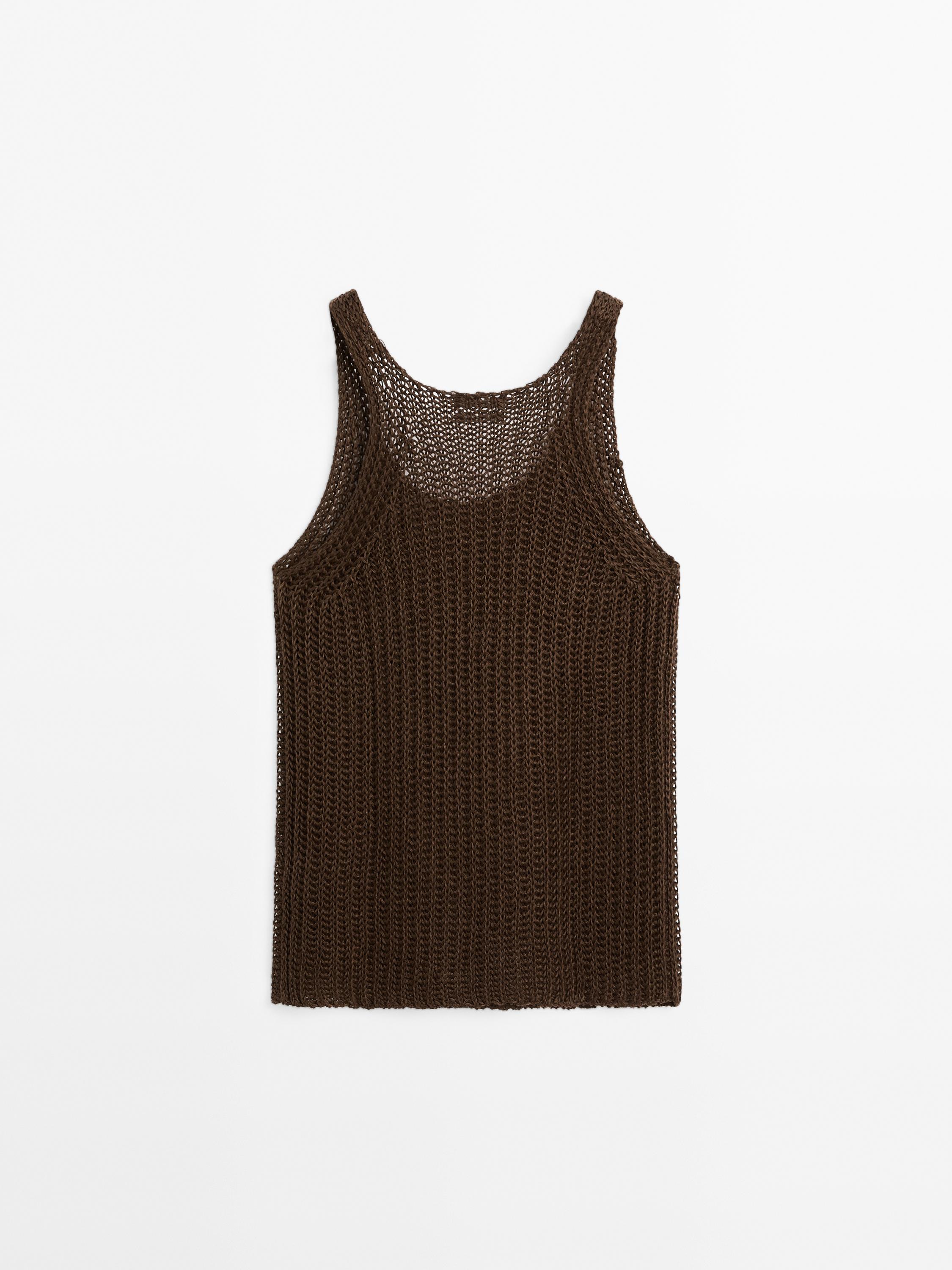Linen knit top with round neckline