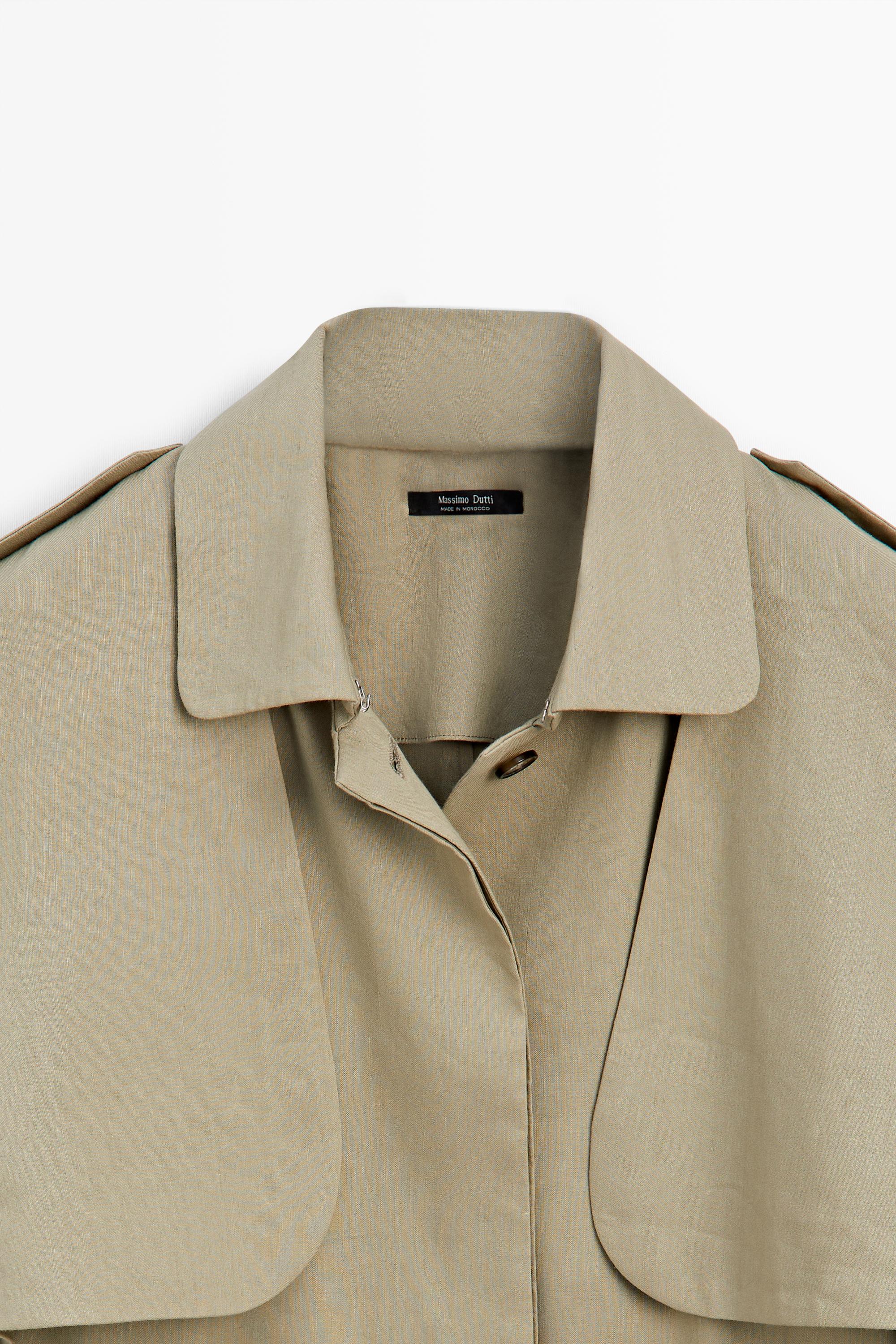 Linen blend short trench coat - STUDIO — PALE KHAKI