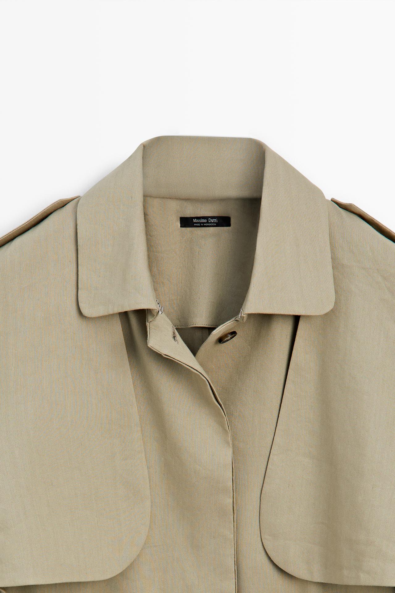 Linen blend short trench coat - STUDIO — PALE KHAKI