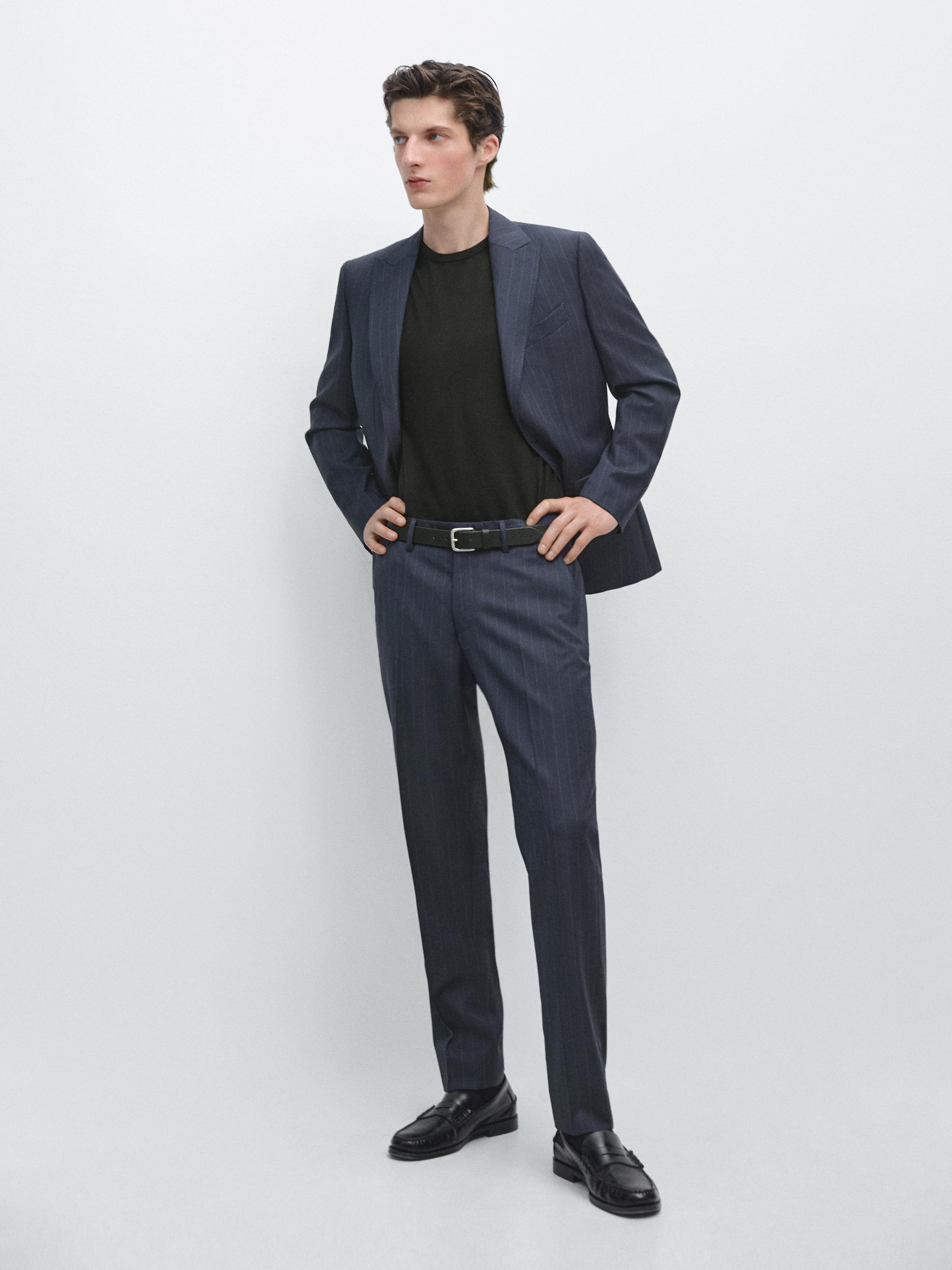 Pinstriped suit pants Navy Blue Trousers | Massimo Dutti Pinstriped suit pants Navy Blue Trousers | Massimo Dutti