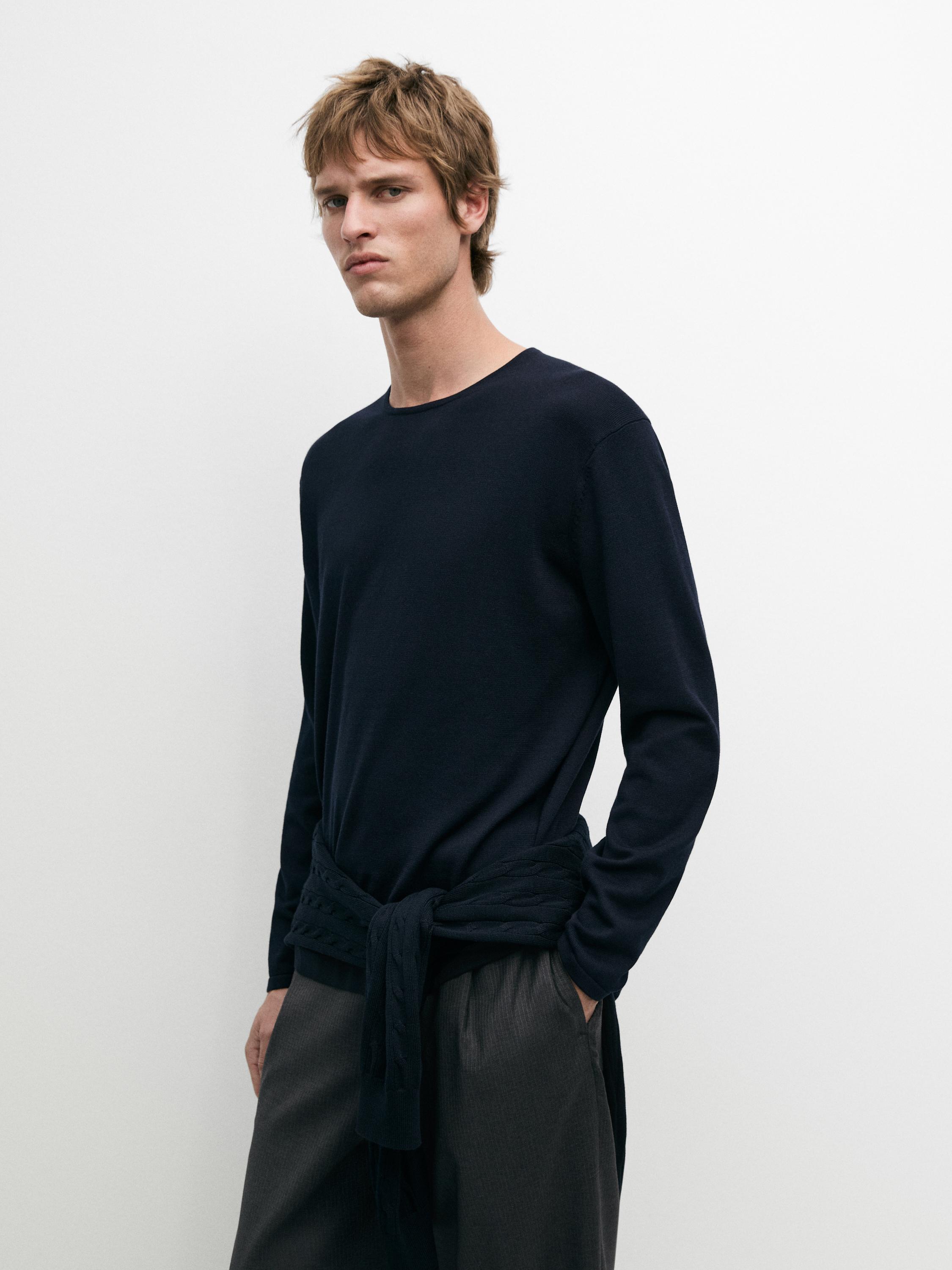 Pull maille col rond coton