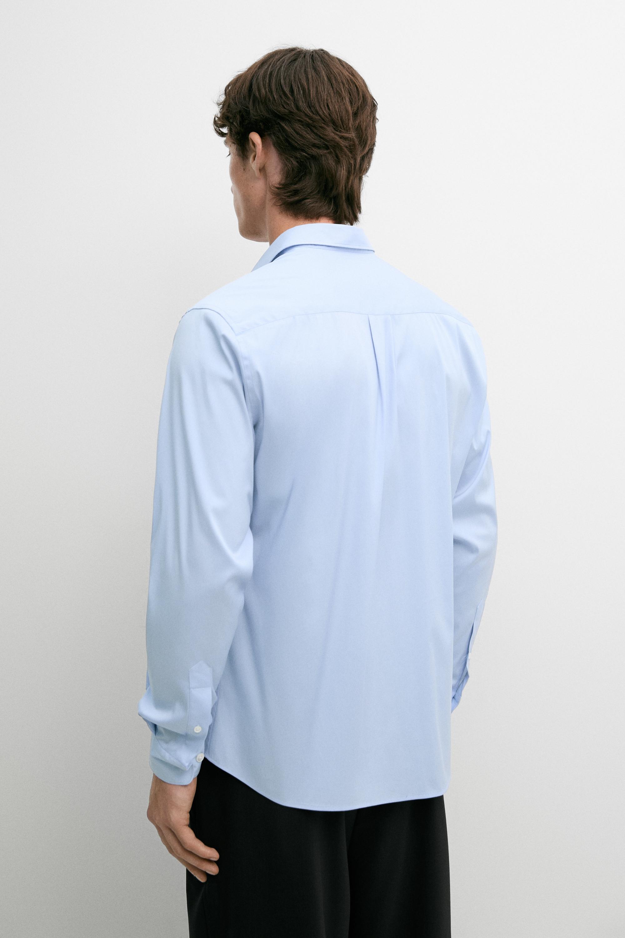 Slim fit stretch cotton blend shirt — Sky blue