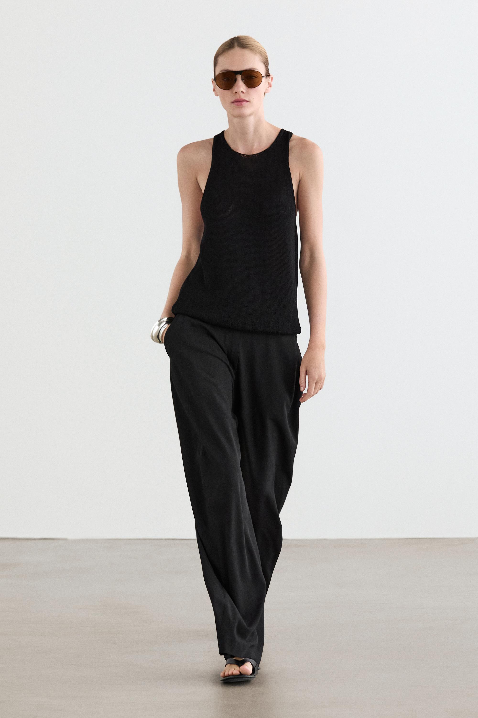 Wool blend trousers with seam detail — BLACK