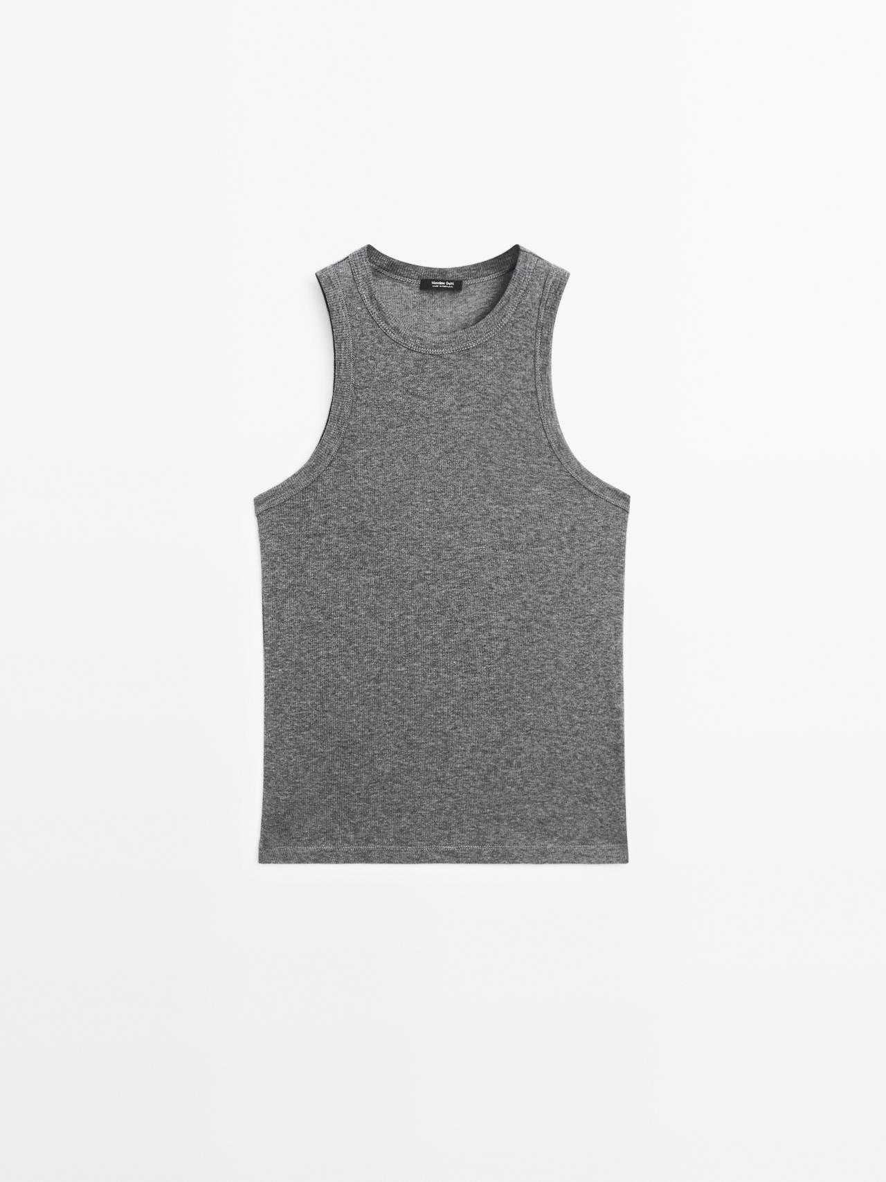 Massimo Dutti - Dame - Top I 100 % Bomuld Med Halterneck - Mørk Grå - S