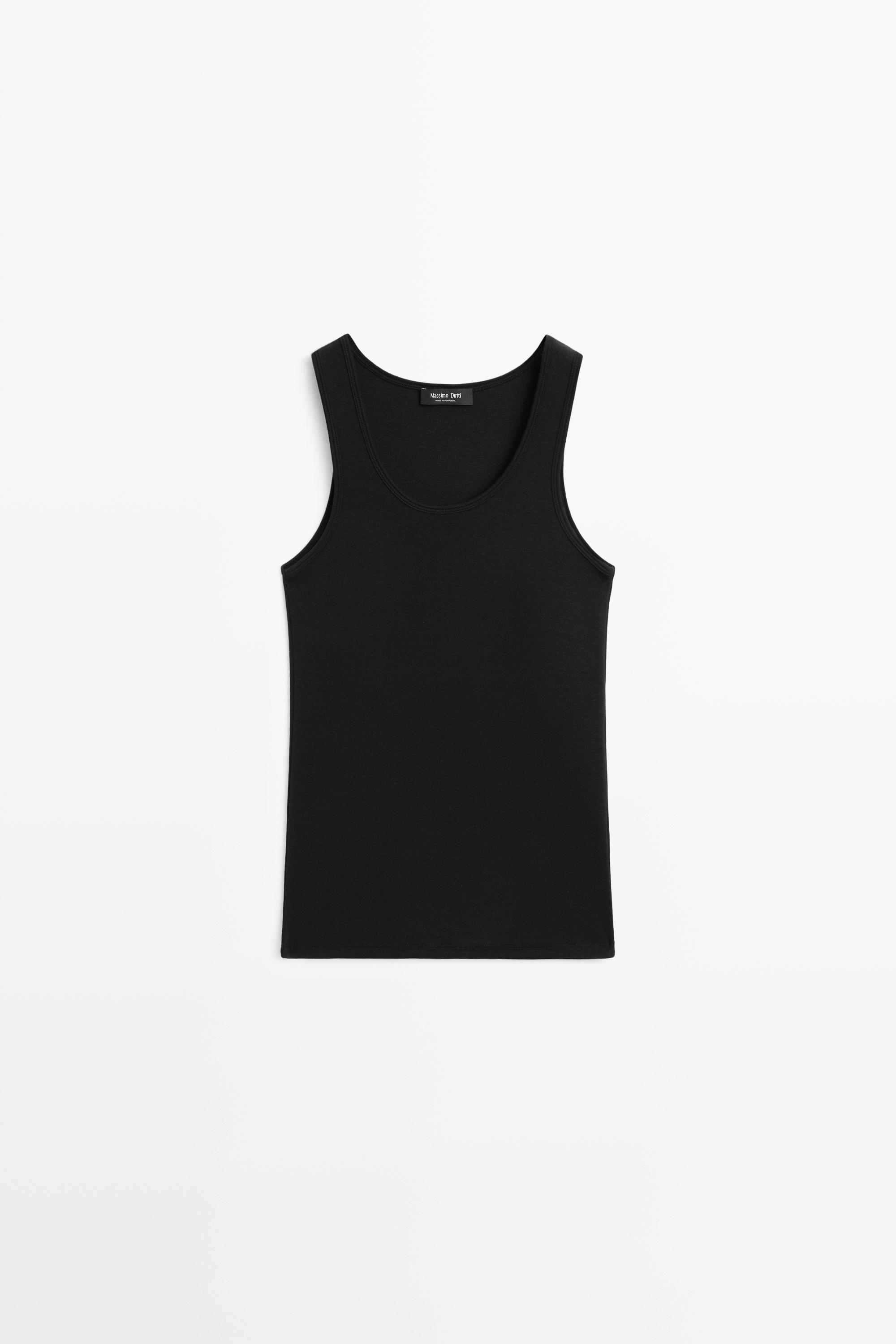 Cotton blend crew neck T-shirt — BLACK