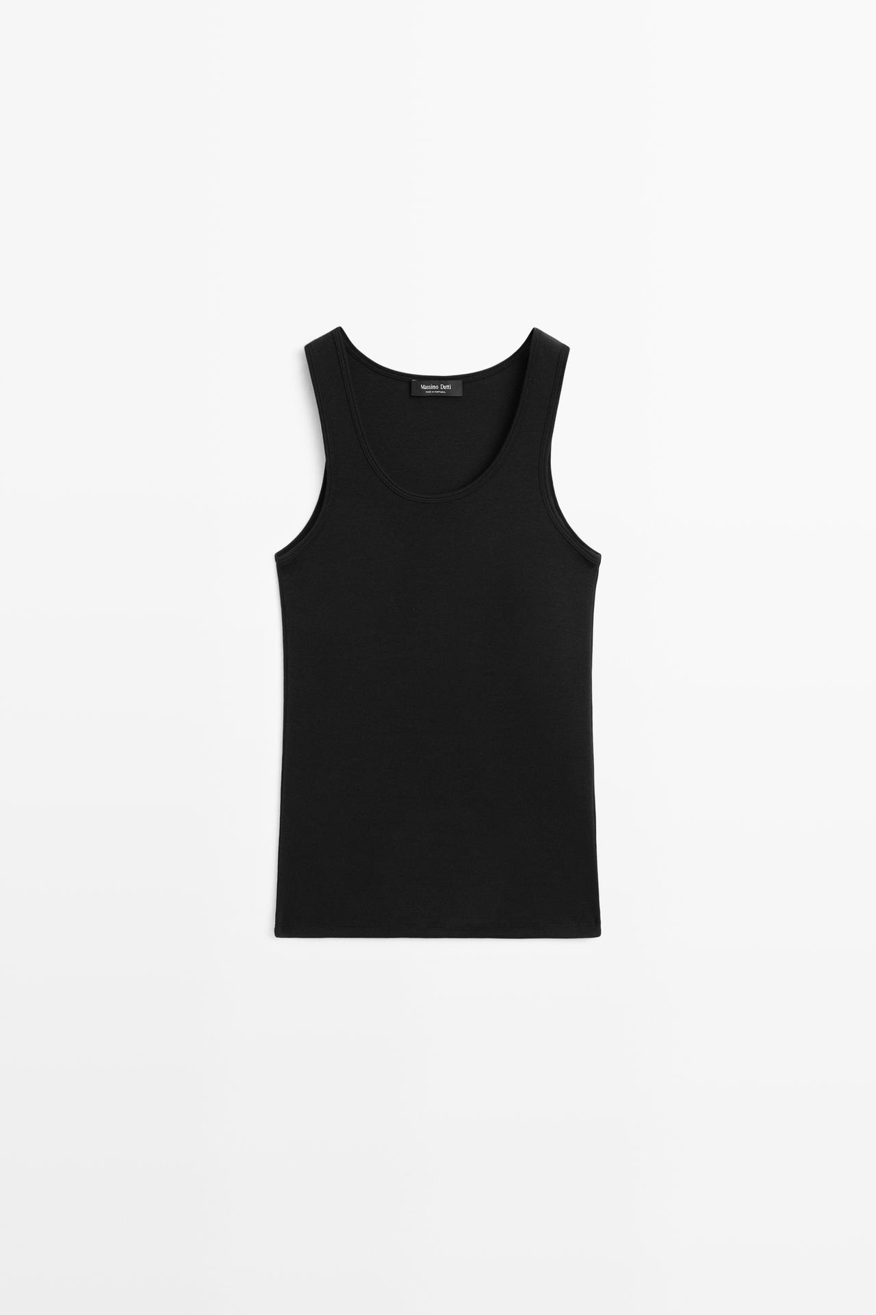 Cotton blend crew neck T-shirt — BLACK