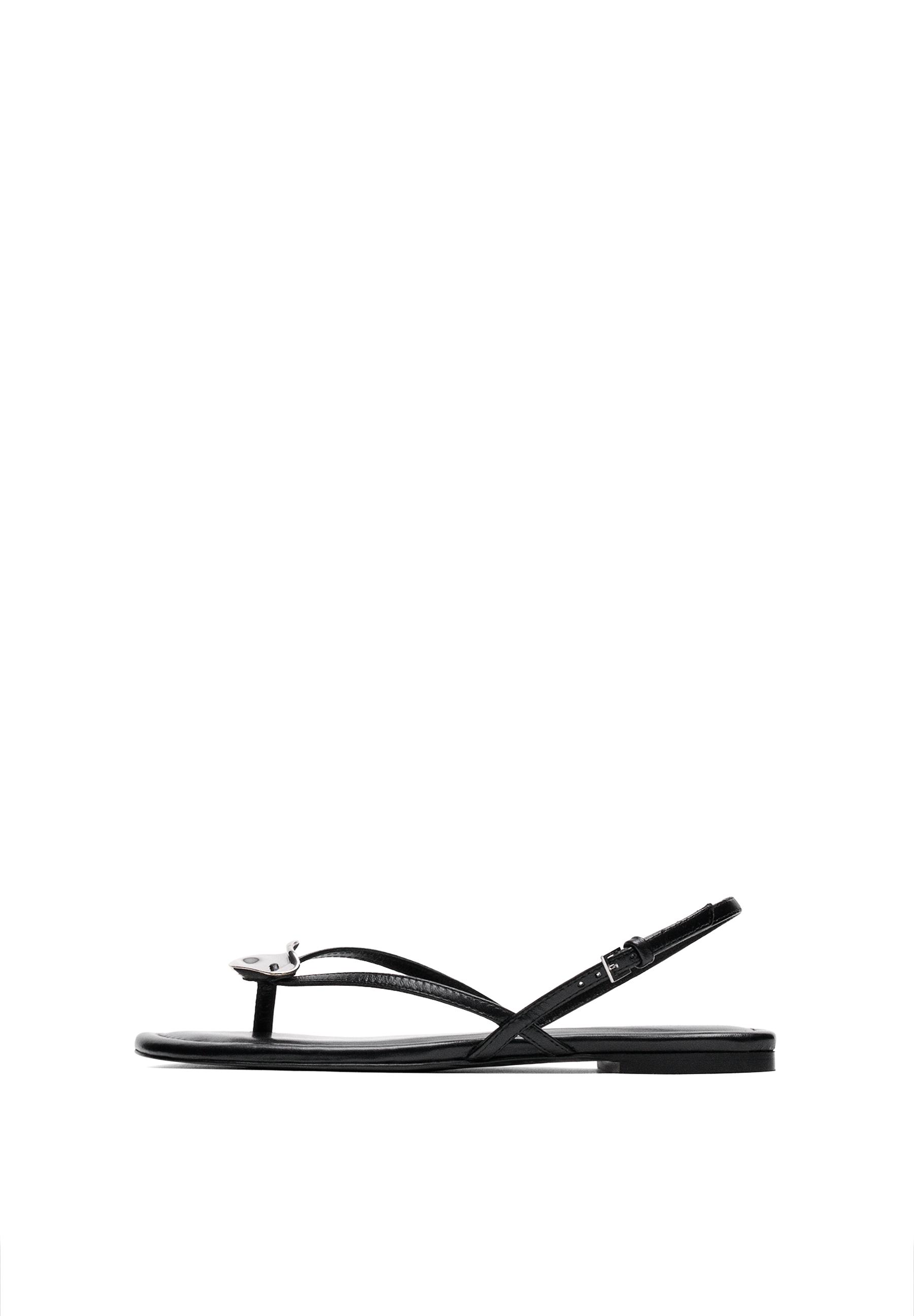 Flat slider sandals with gem detail — BLACK
