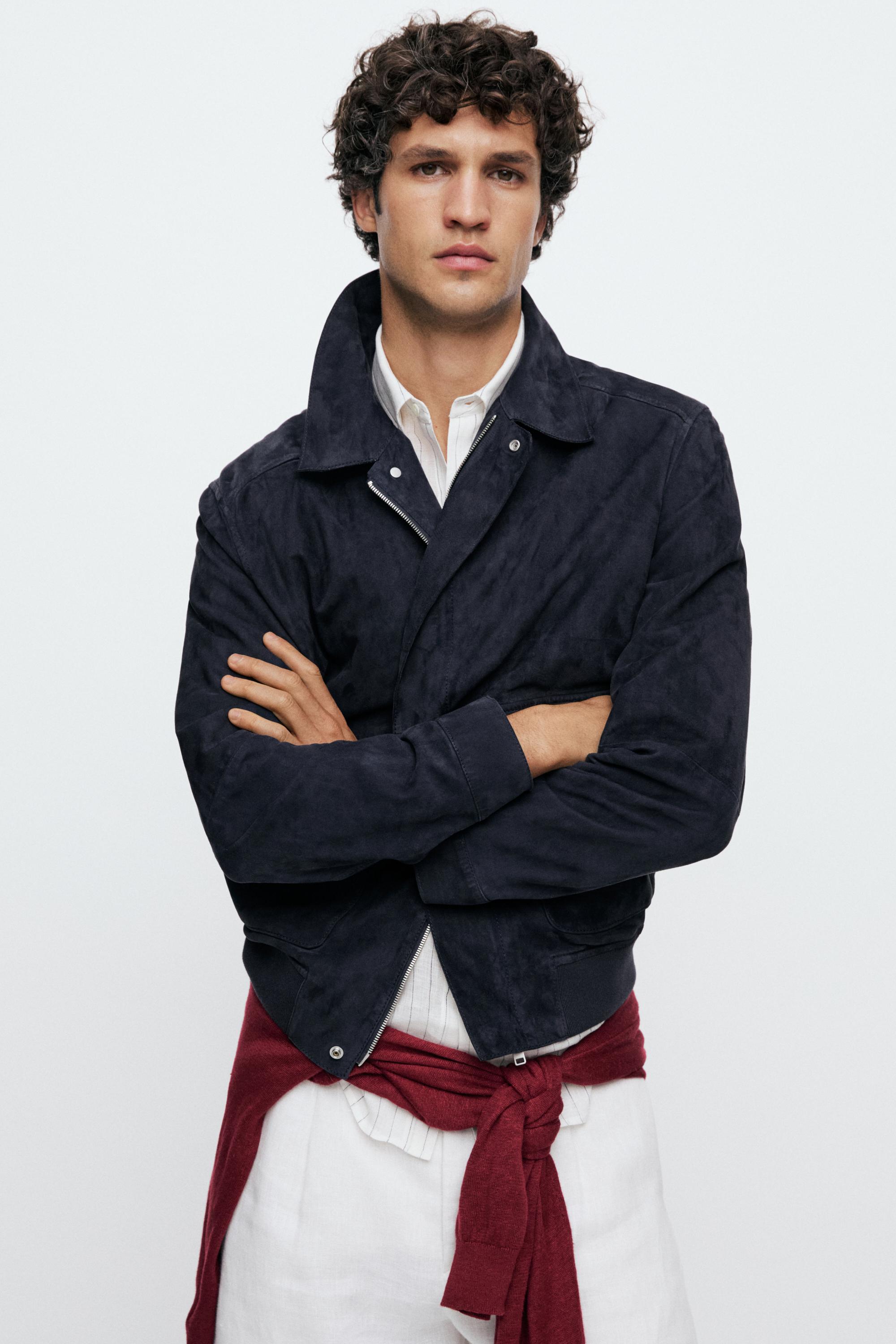 Suede leather jacket with pockets — BLUE