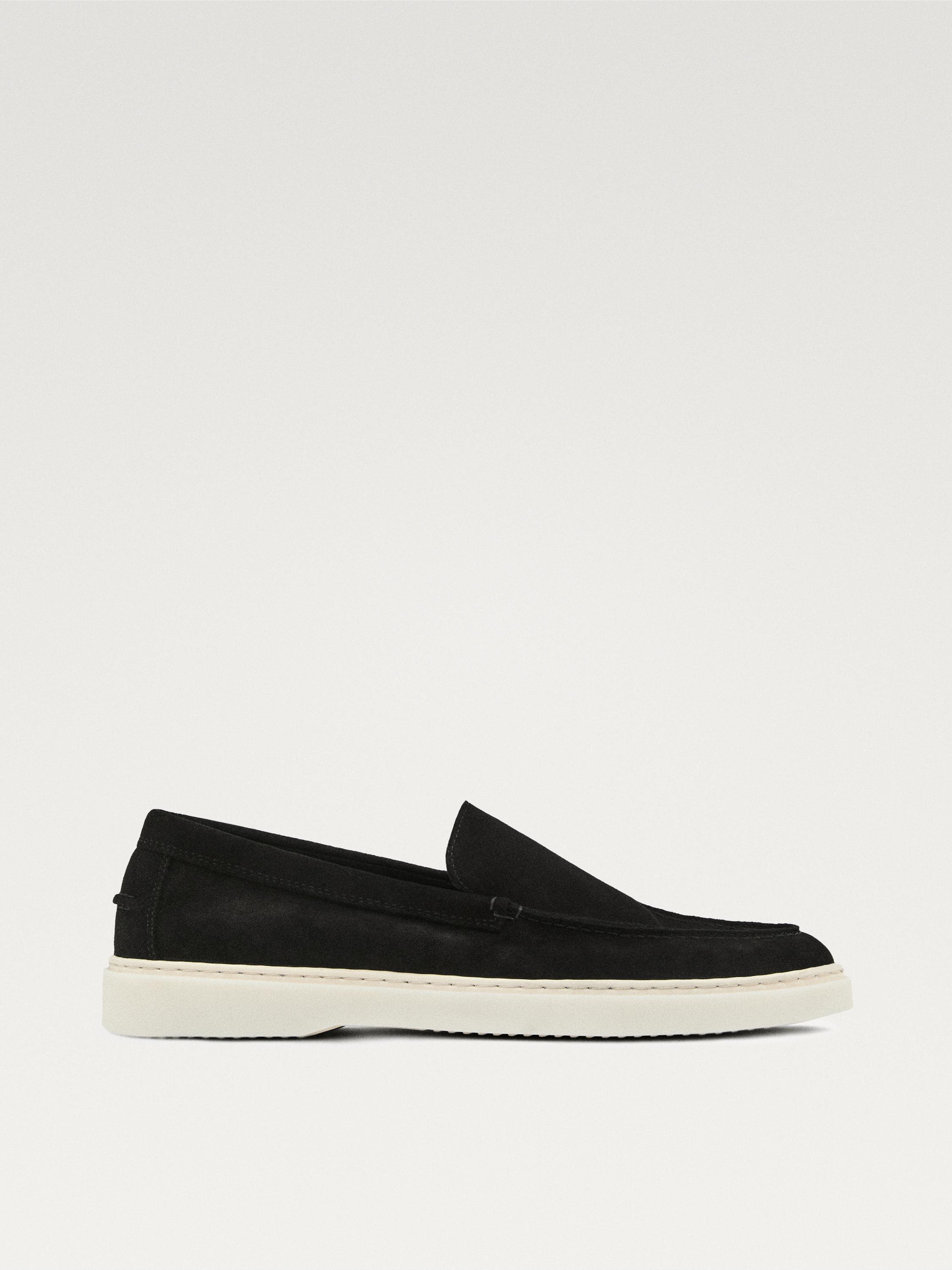 Split leather loafers — BLACK