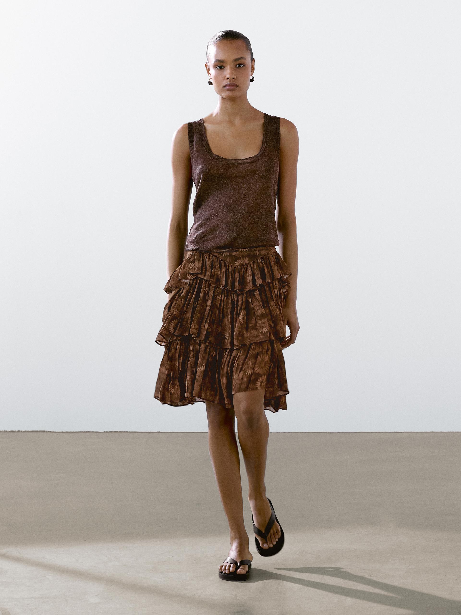 Top Bretelles Maille Fine - Marron Vigoré - S - Massimo Dutti - Femme