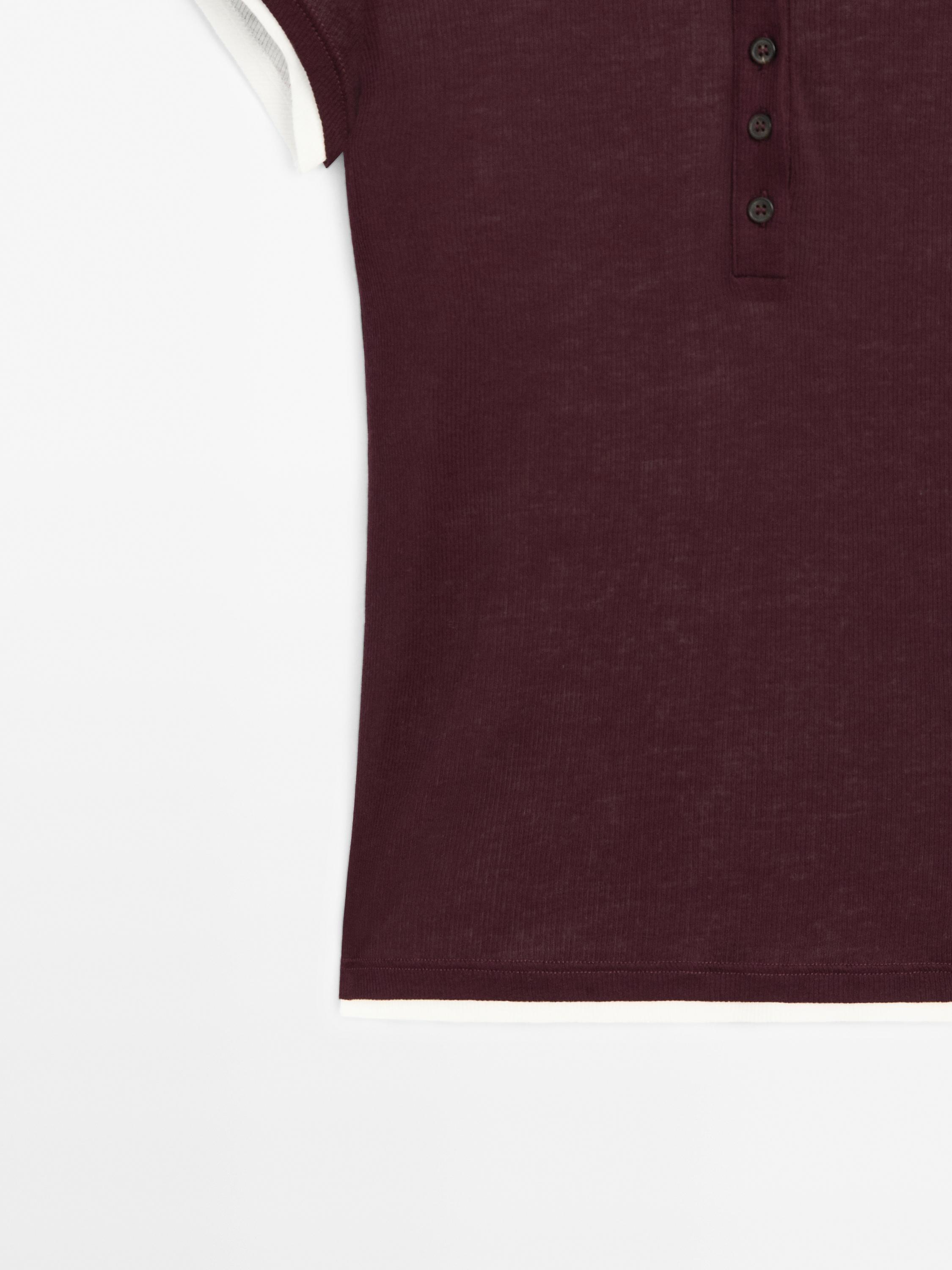 Double-layer cotton henley T-shirt