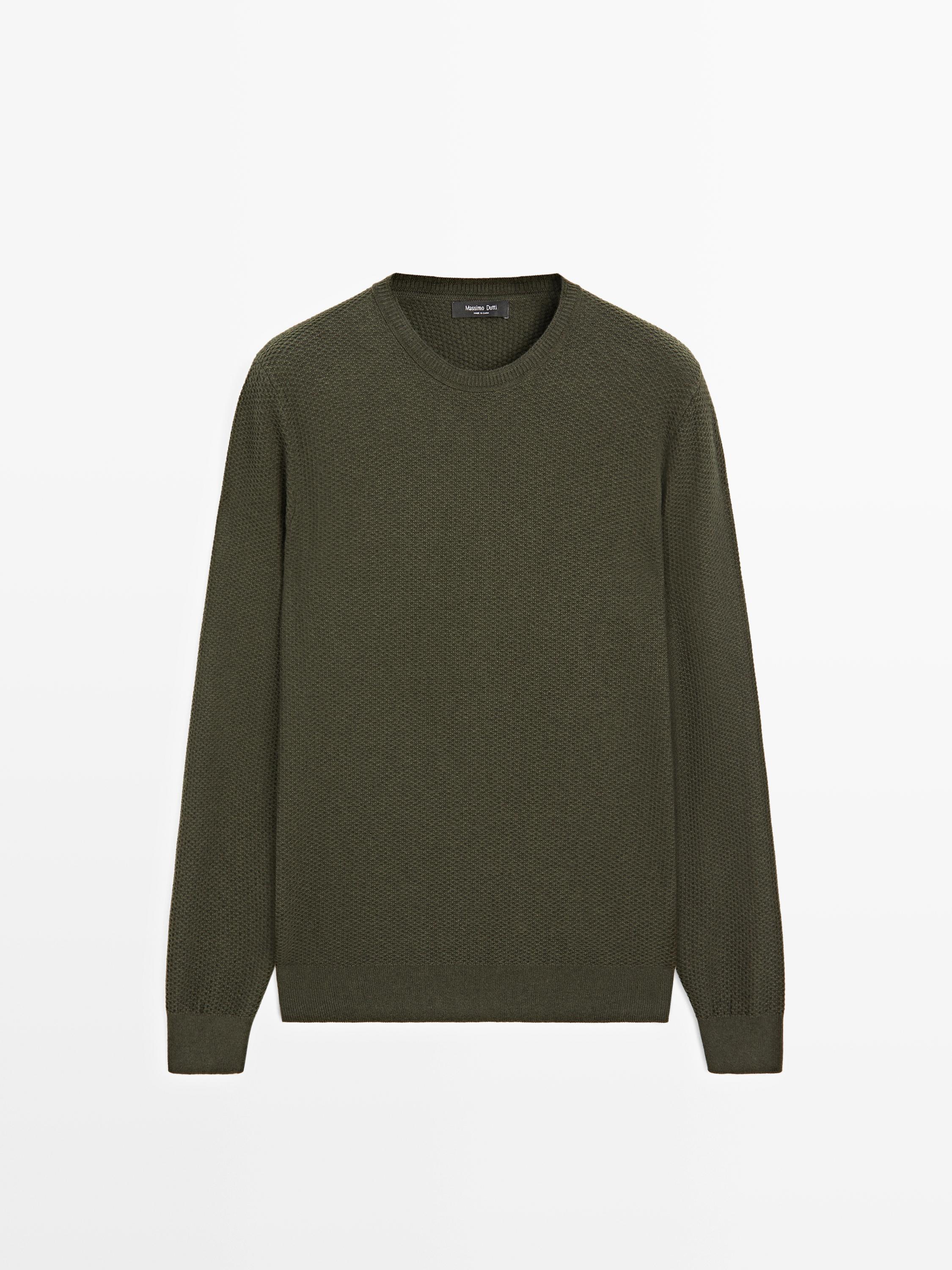 Textured cotton blend knit sweater