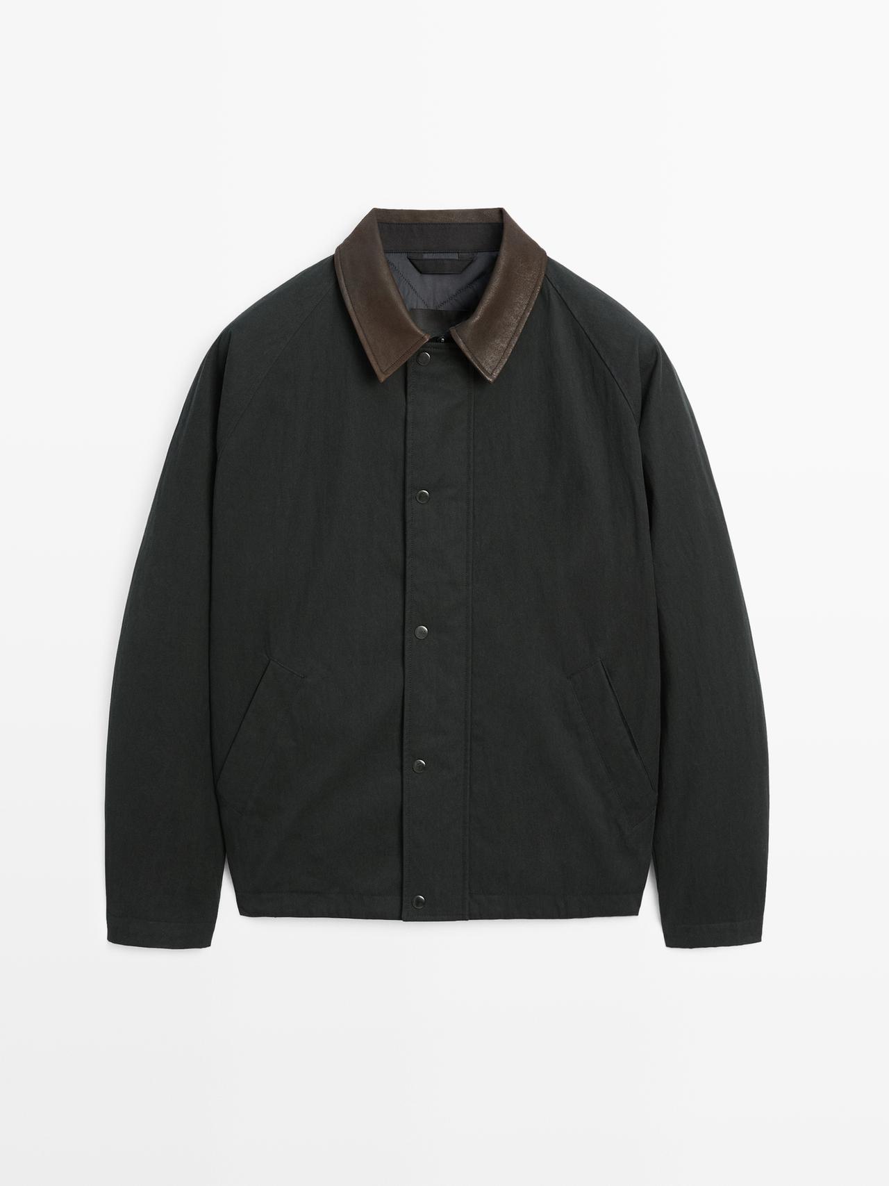 Massimo Dutti - Herre - Jakke Med Kravedetalje I Skind - Marineblå - M