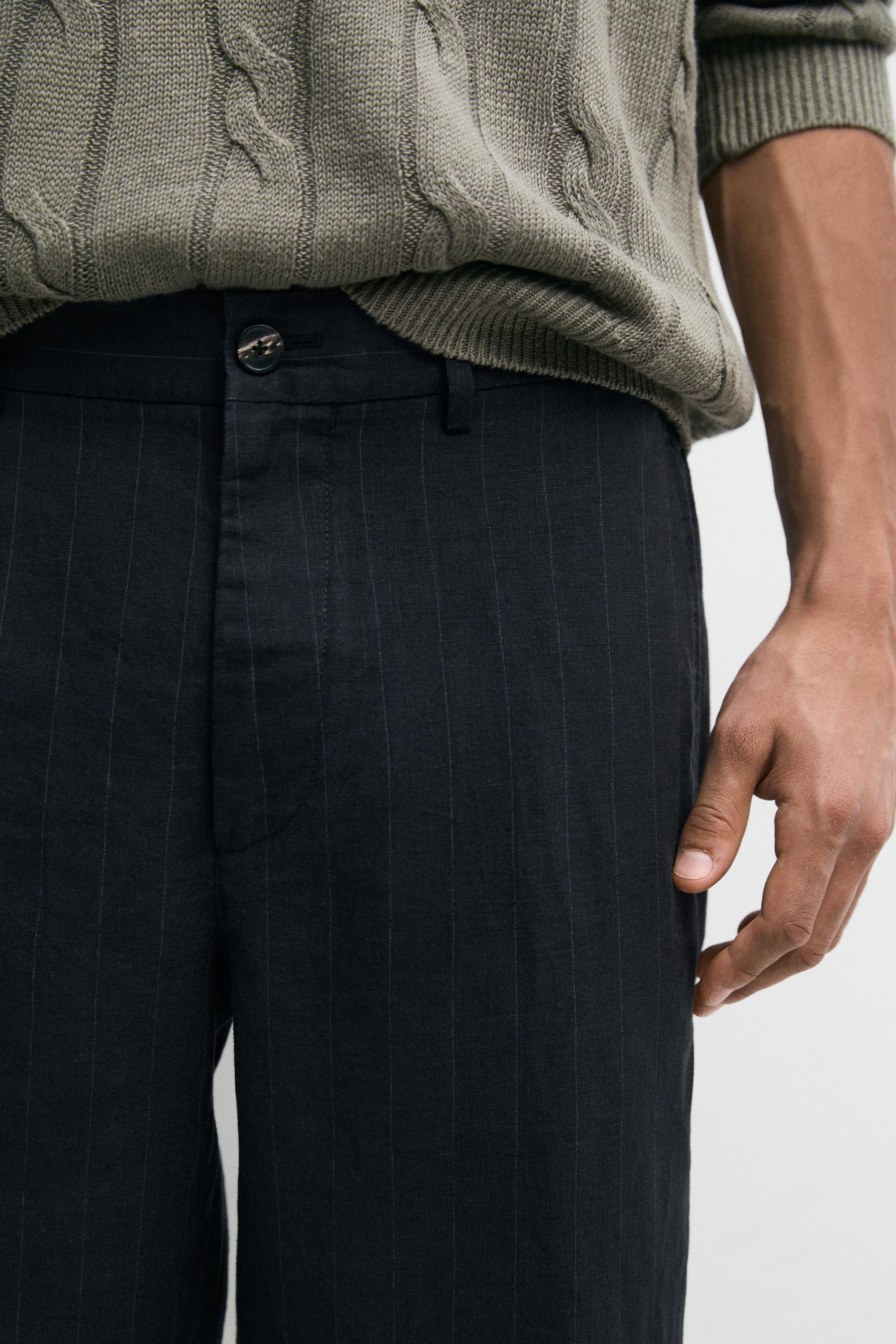 Linen trousers with striped detail — NAVY BLUE