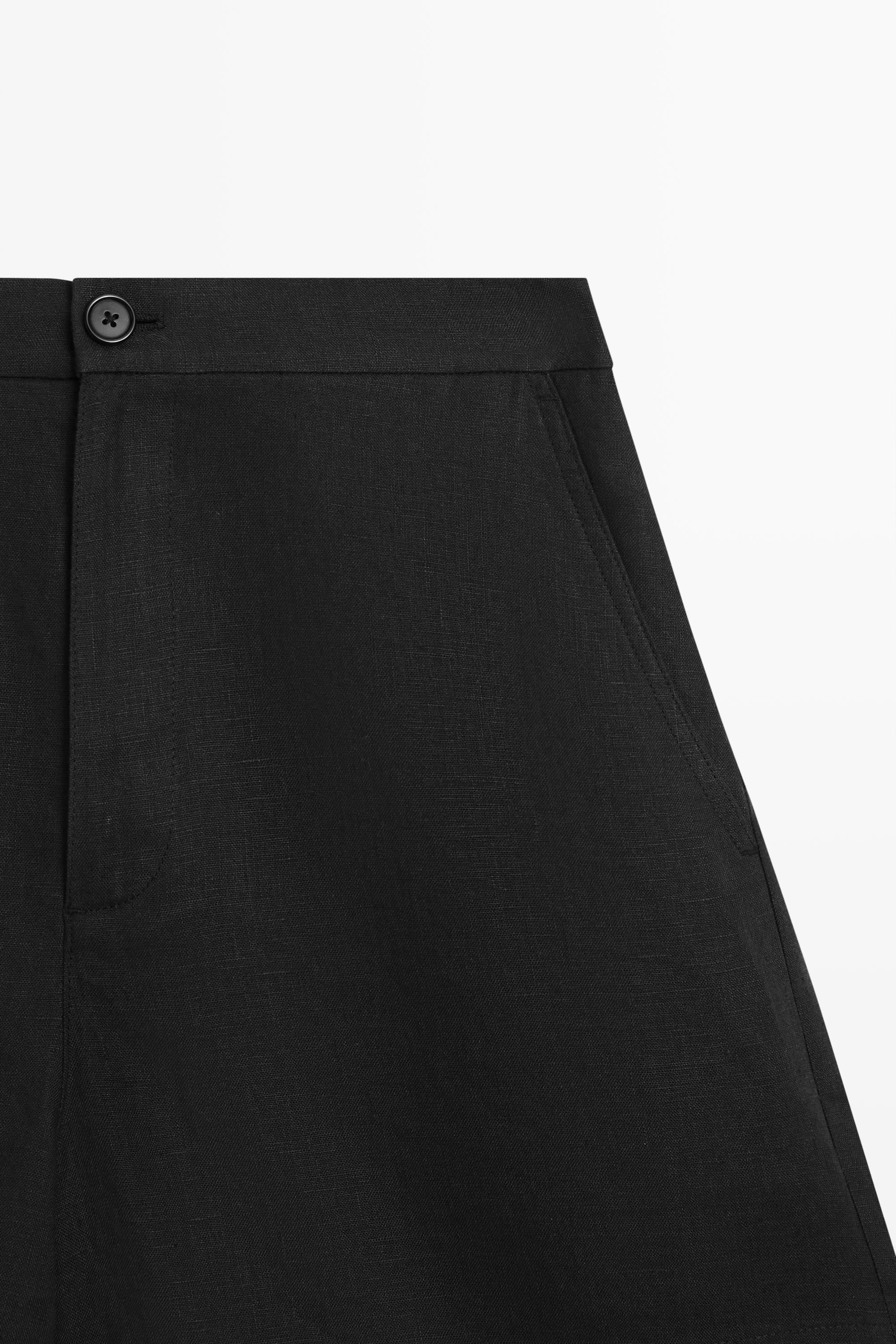 100% linen short Bermuda shorts — BLACK