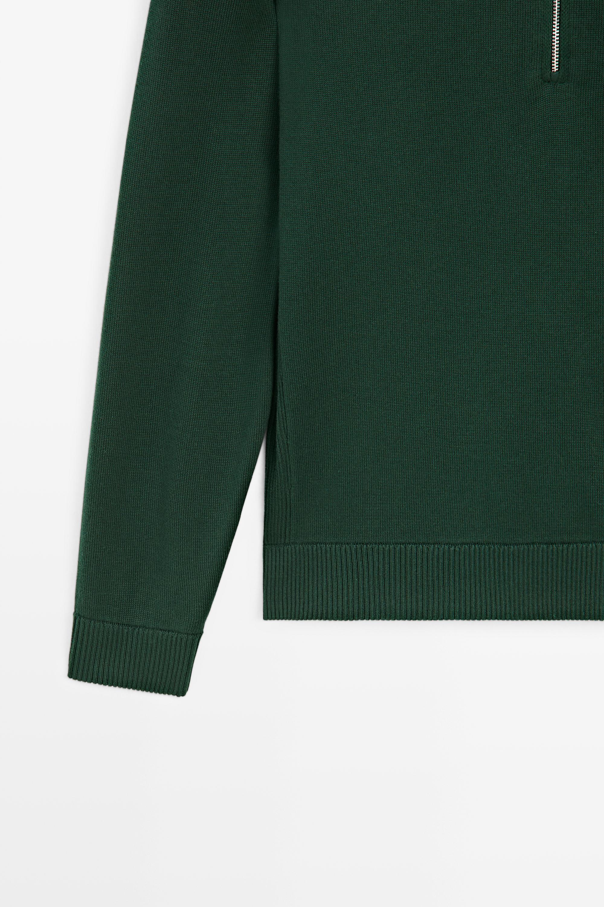Mock neck zip knit sweater — KHAKI