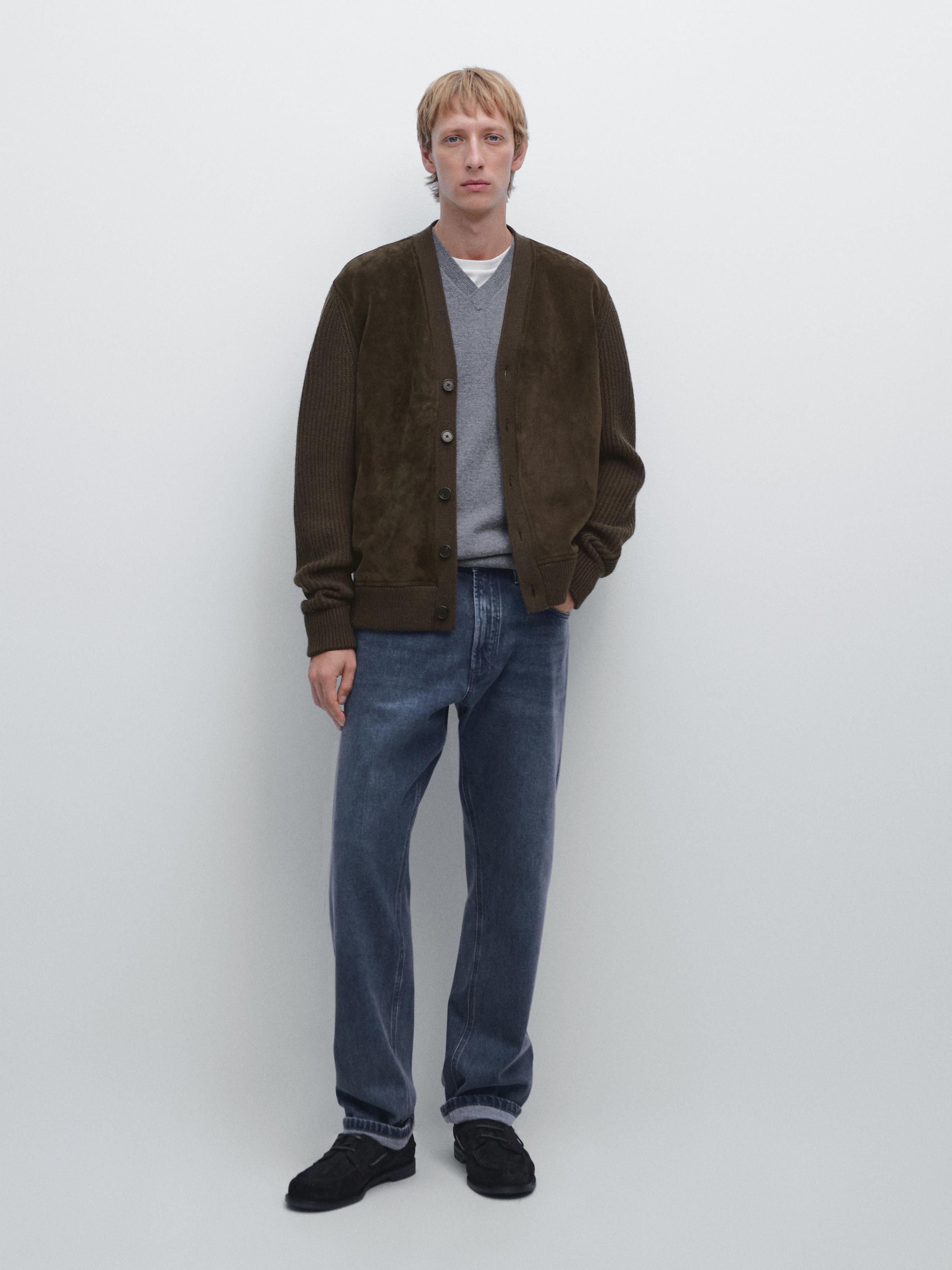 Strickcardigan aus Leder und Wolle