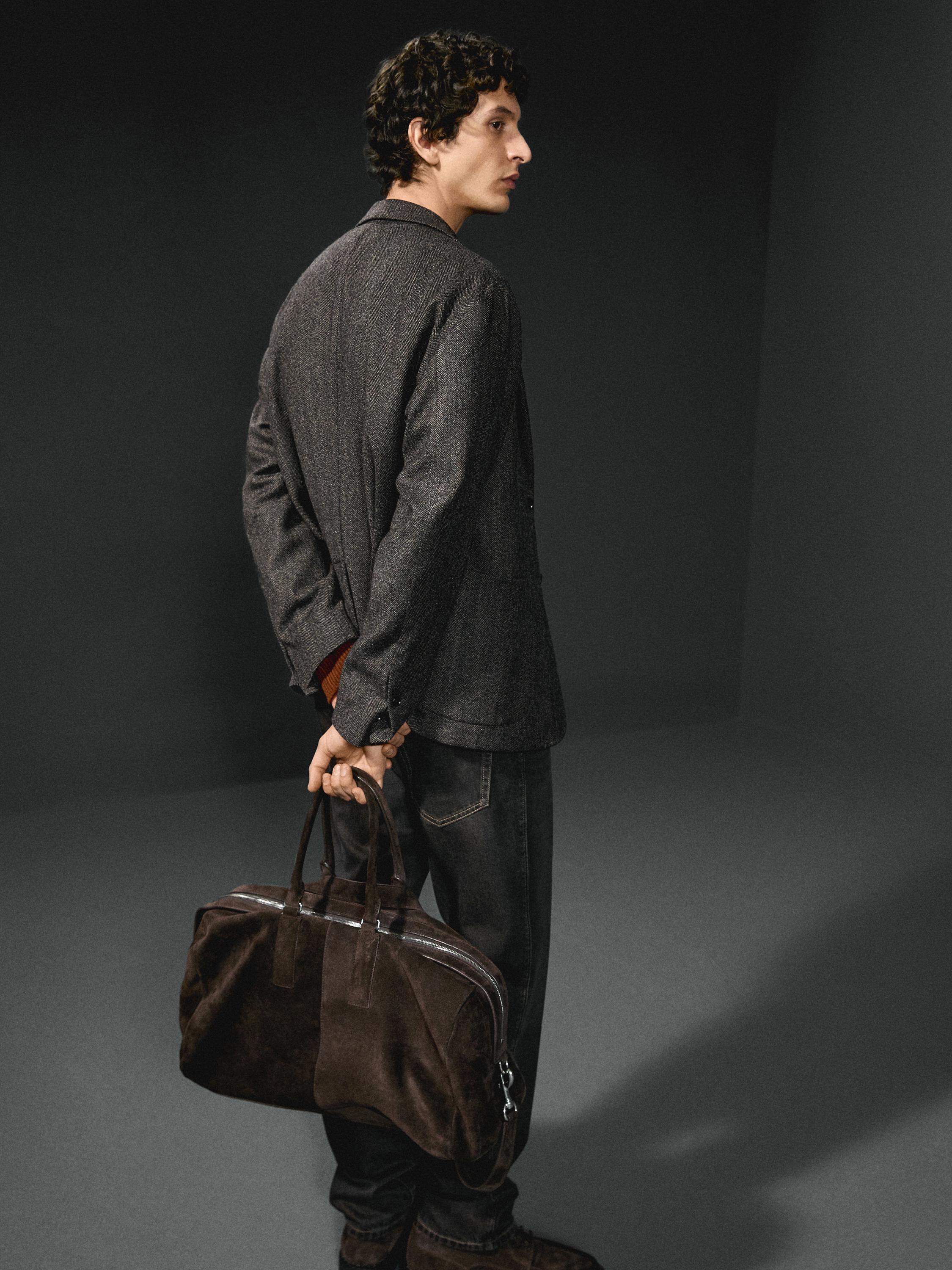 Herringbone wool blend blazer — CHARCOAL