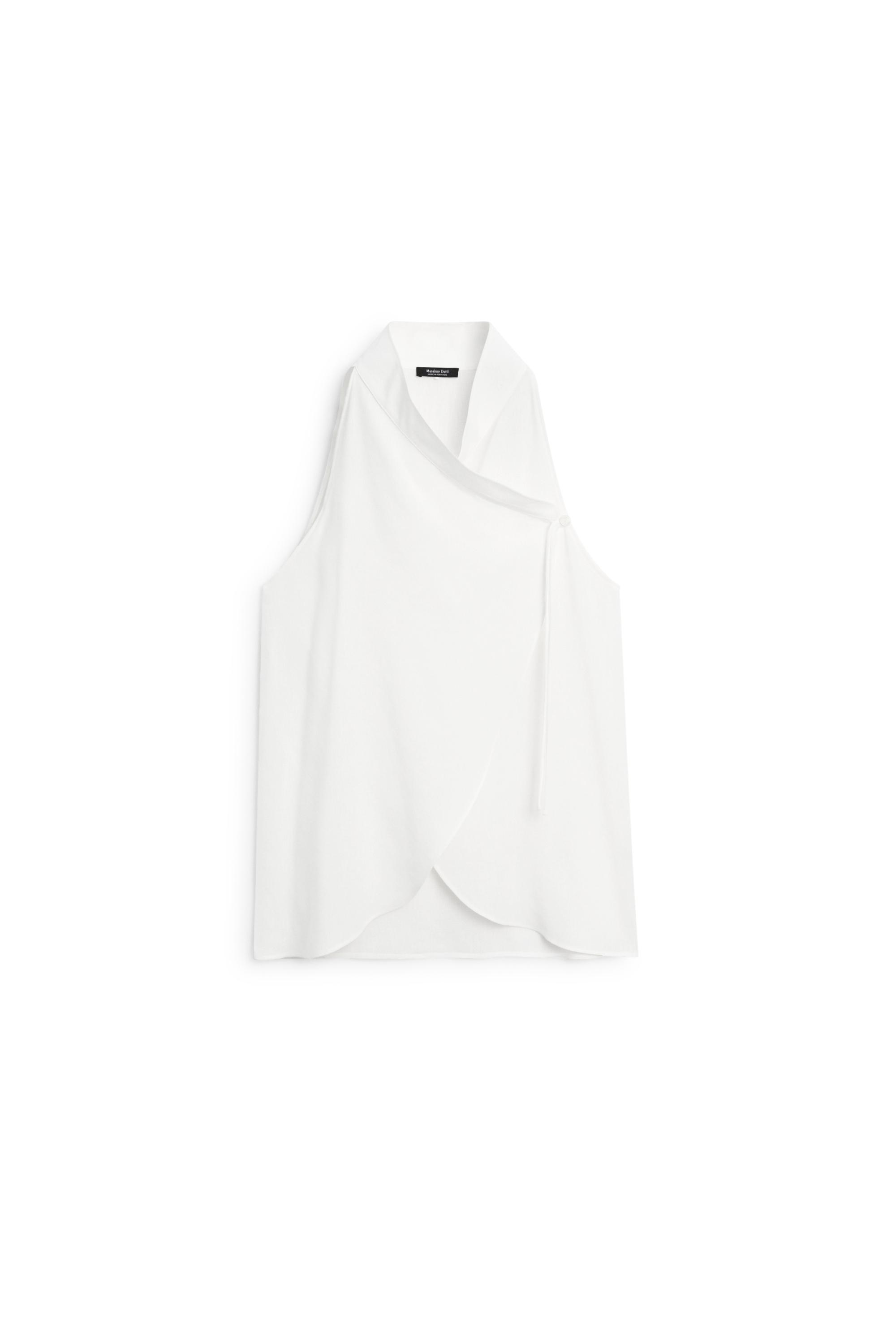 Flowing linen halter crossover top — WHITE