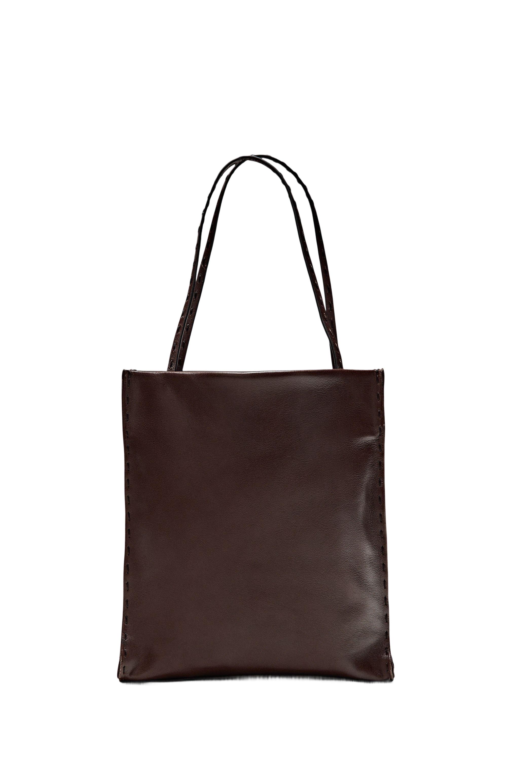 Nappa leather double compartment bag — BROWN