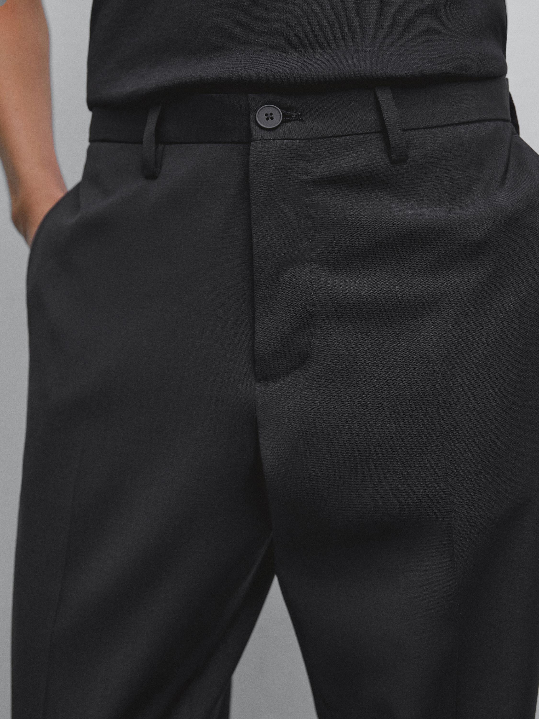 Plain wool suit trousers — BLACK