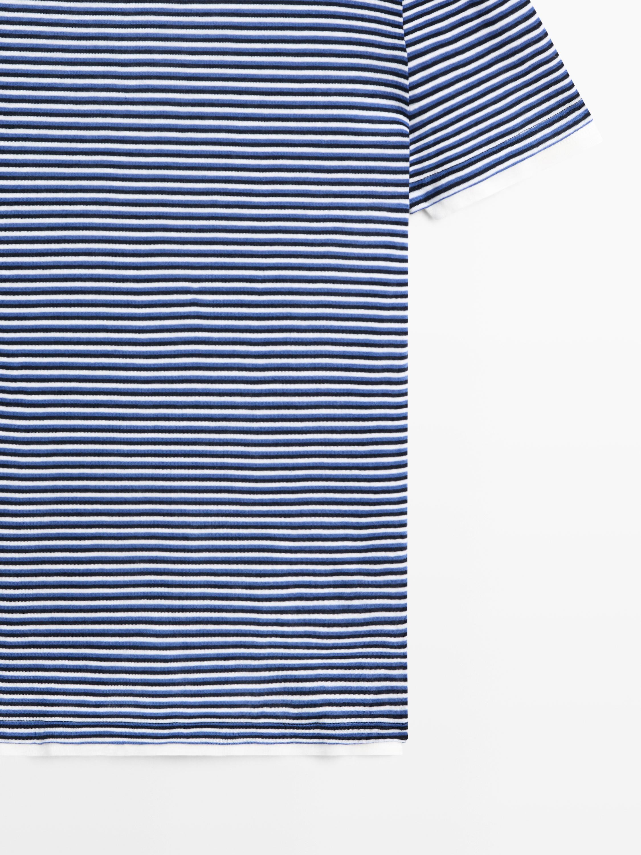 Striped double-layer T-shirt with short sleeves — BLUE