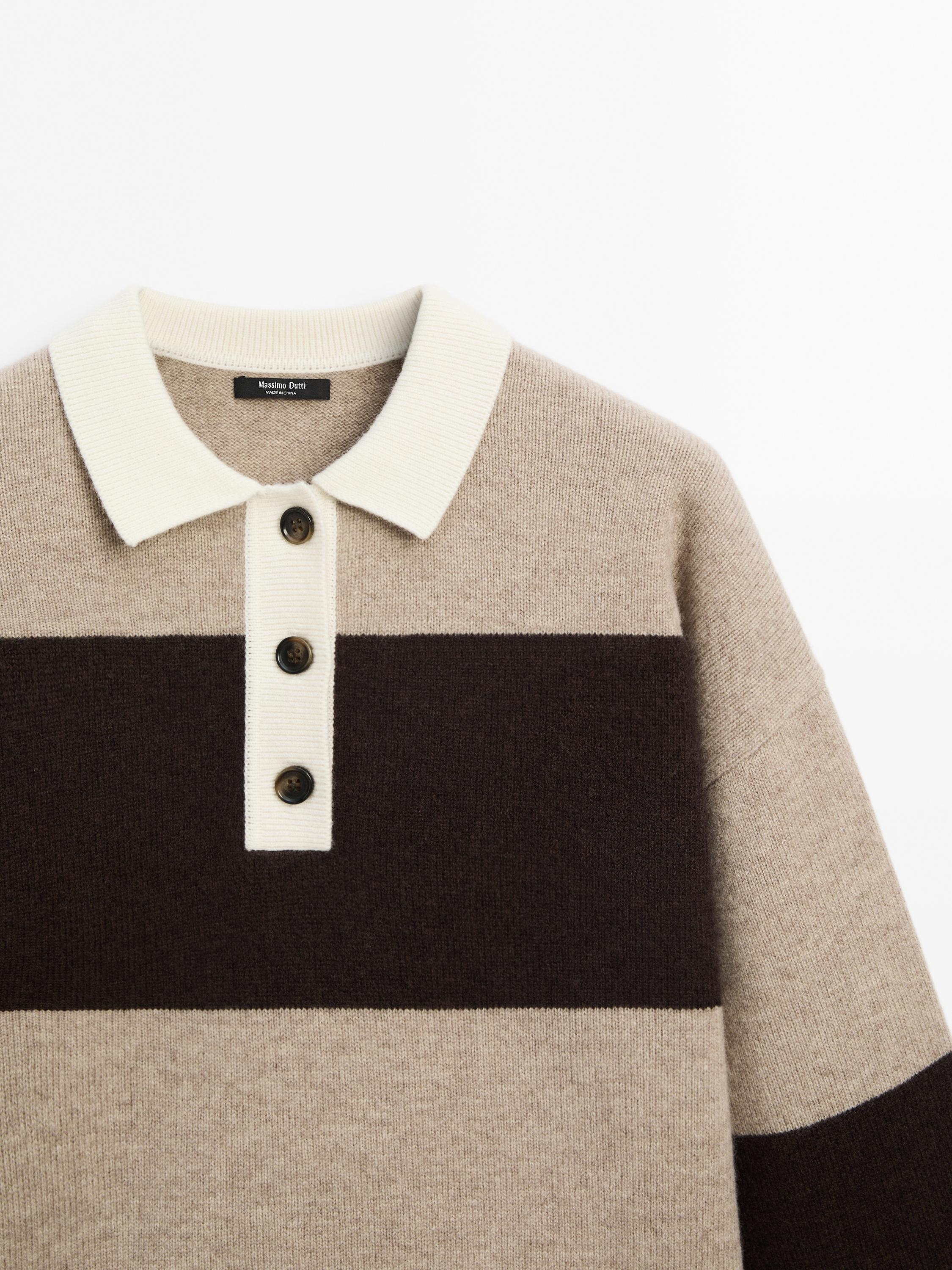Wool blend polo collar sweater