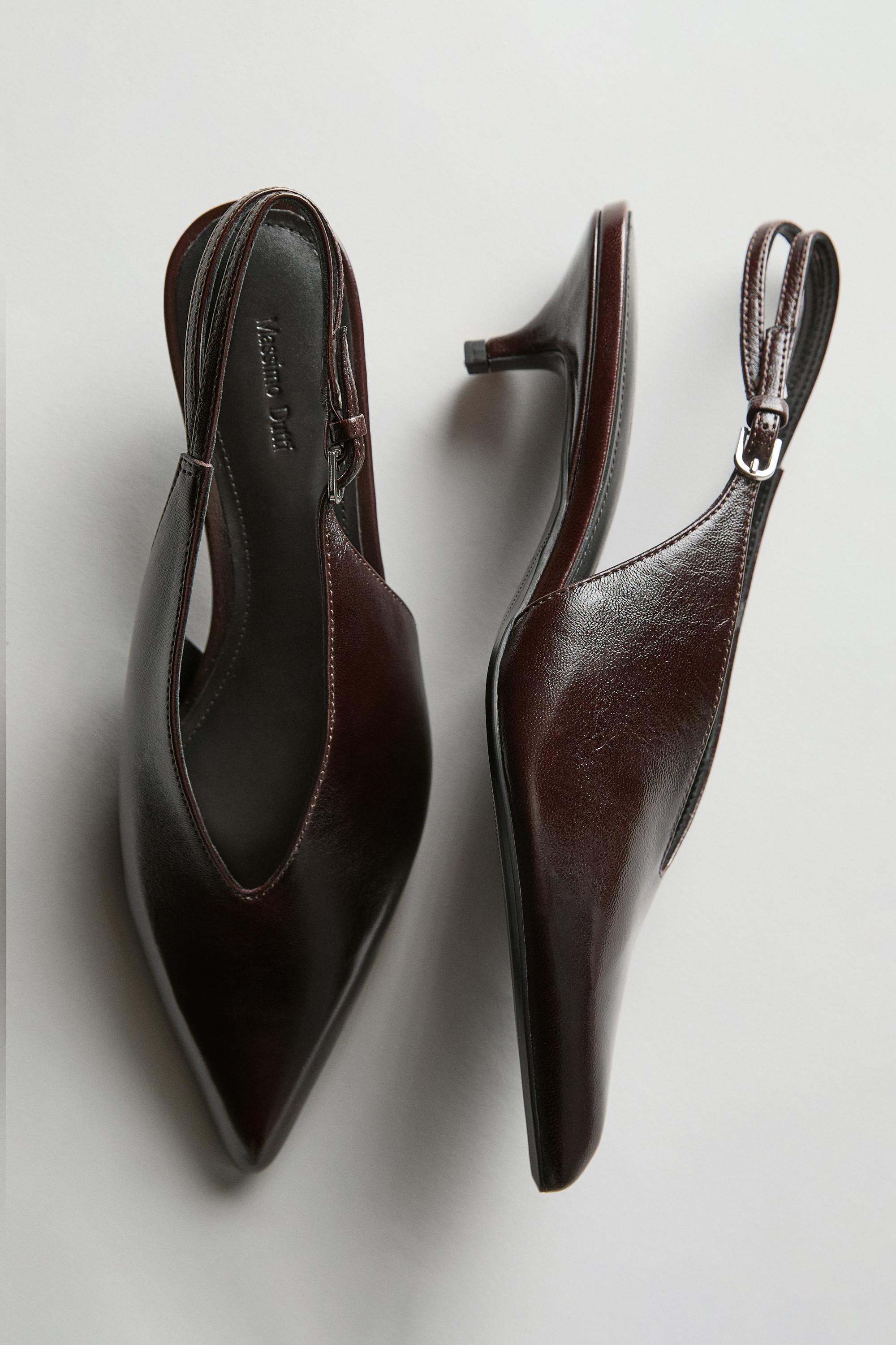 Leather high-heel mules — BROWN
