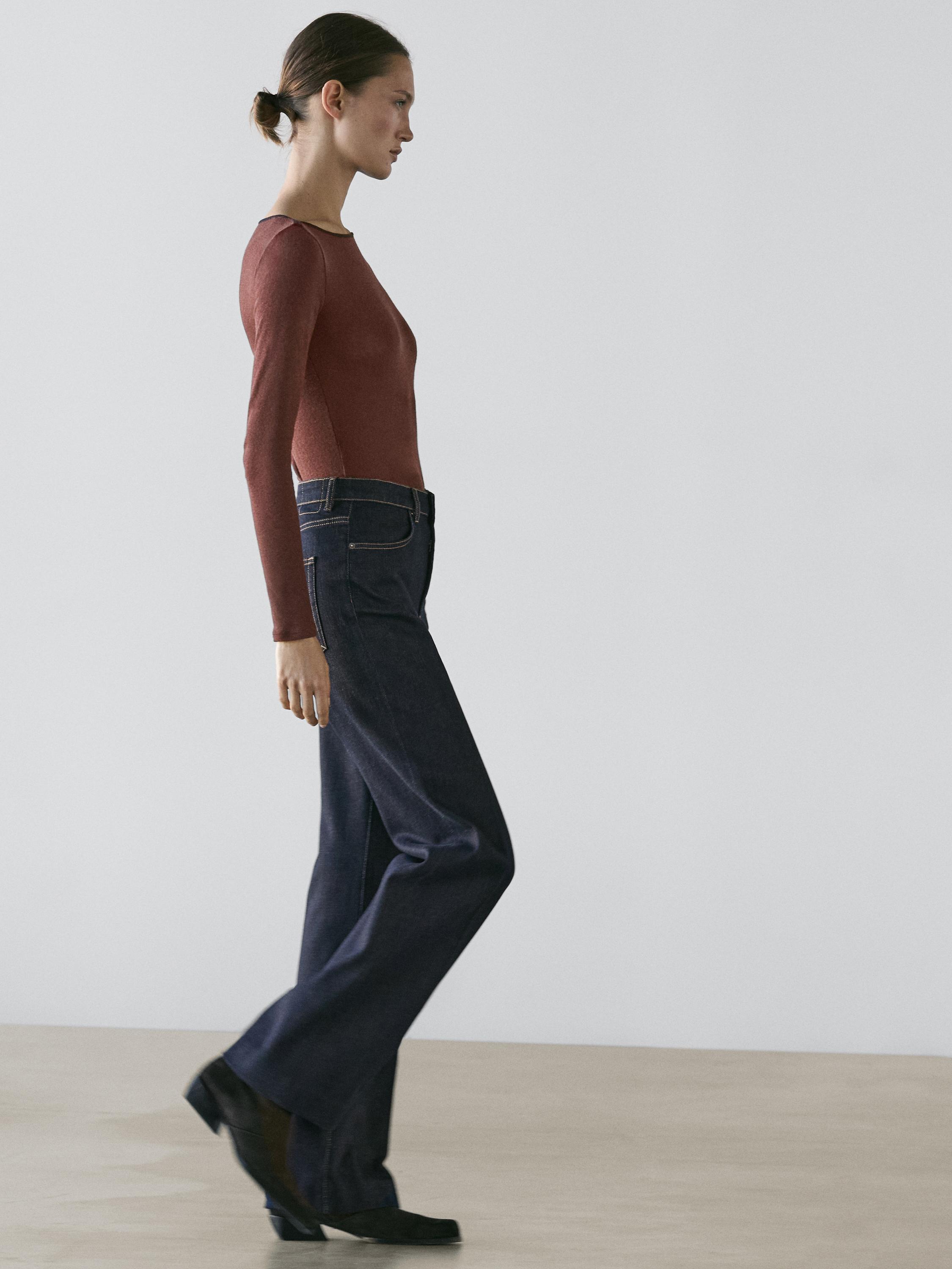 Flared high-waist jeans — DARK BLUE