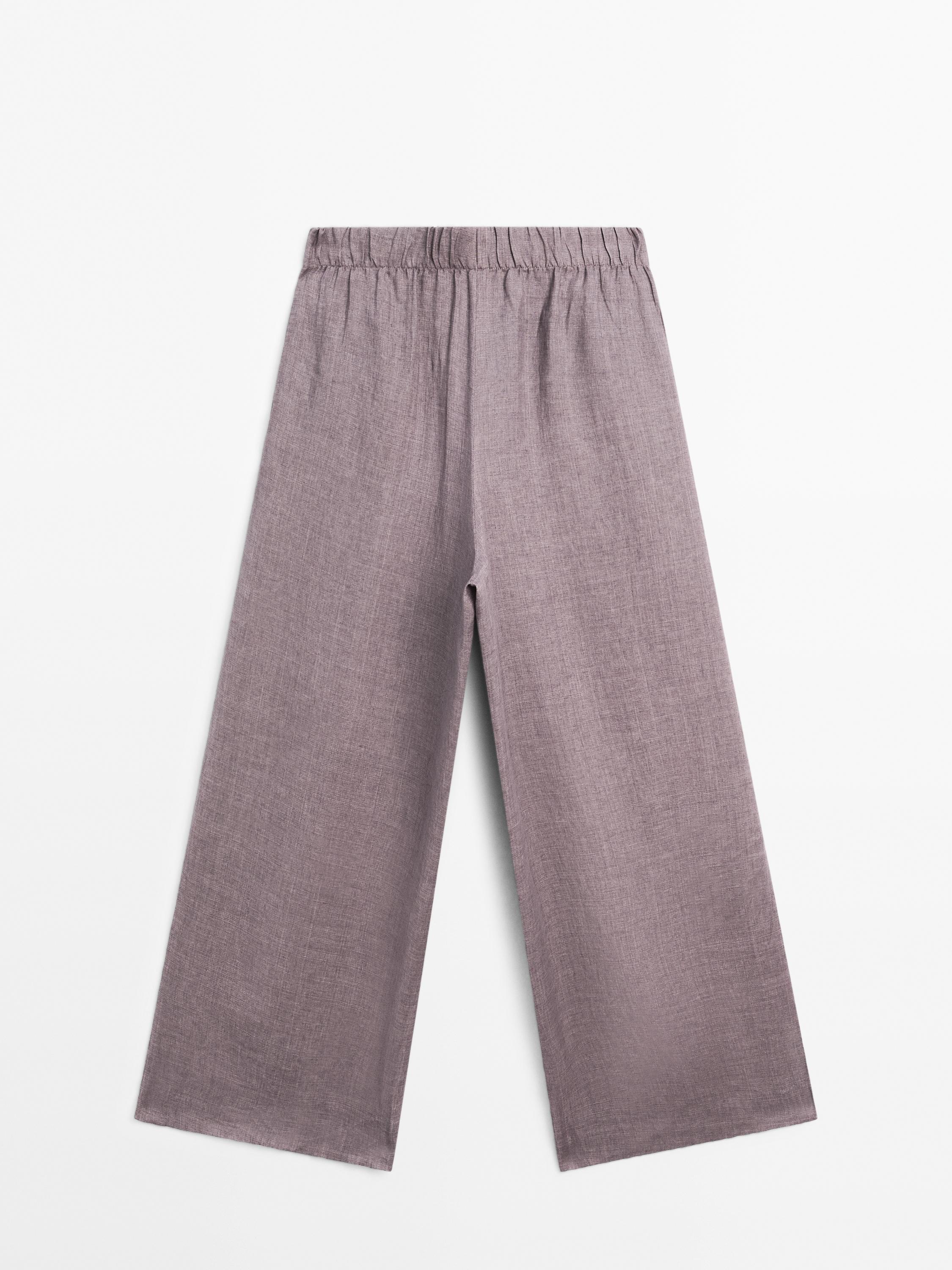 100% linen flowing straight-leg trousers